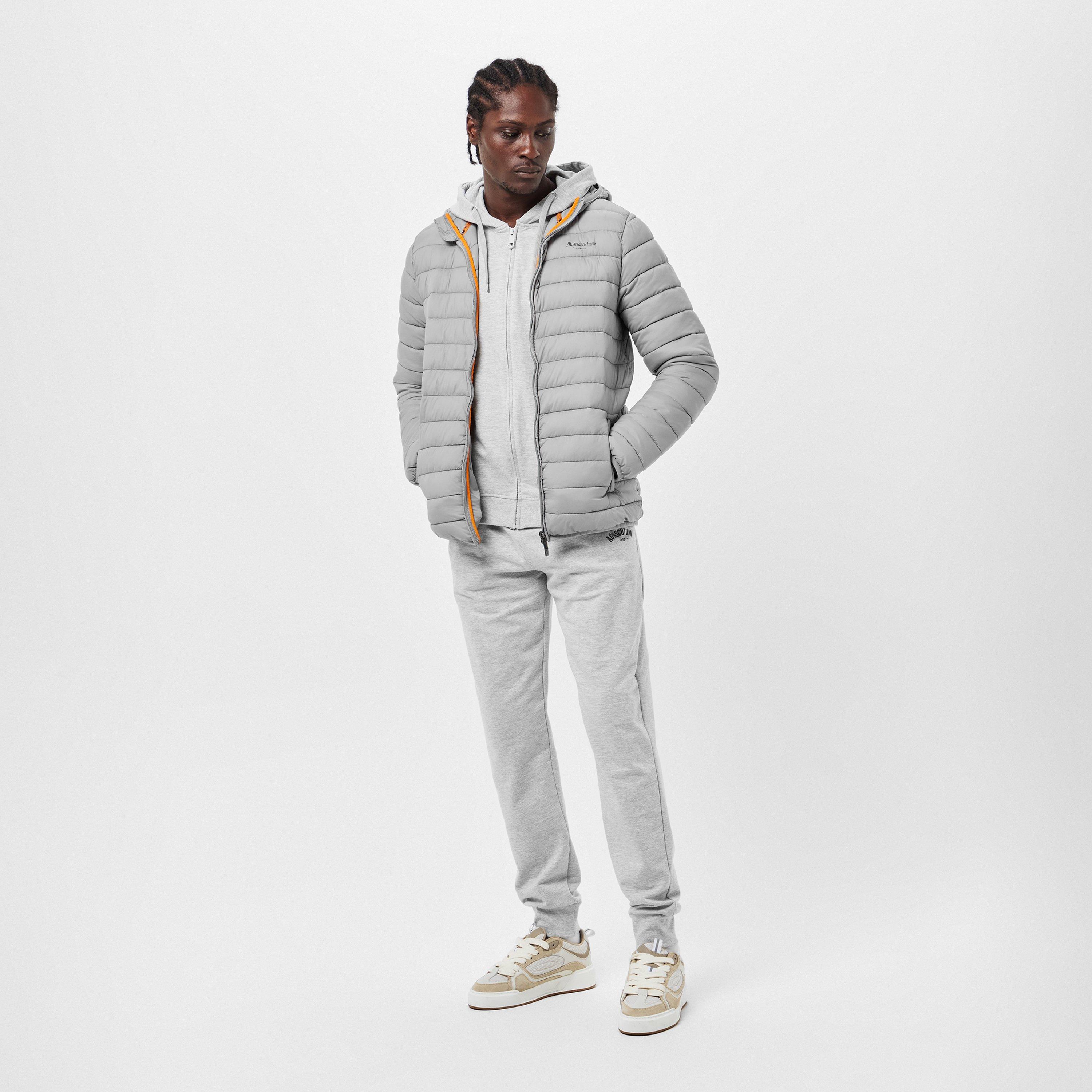 Grigio - Aquascutum - Men's  Hooded Hip Length Long Sleeve Medium Puffer Jacket - 6