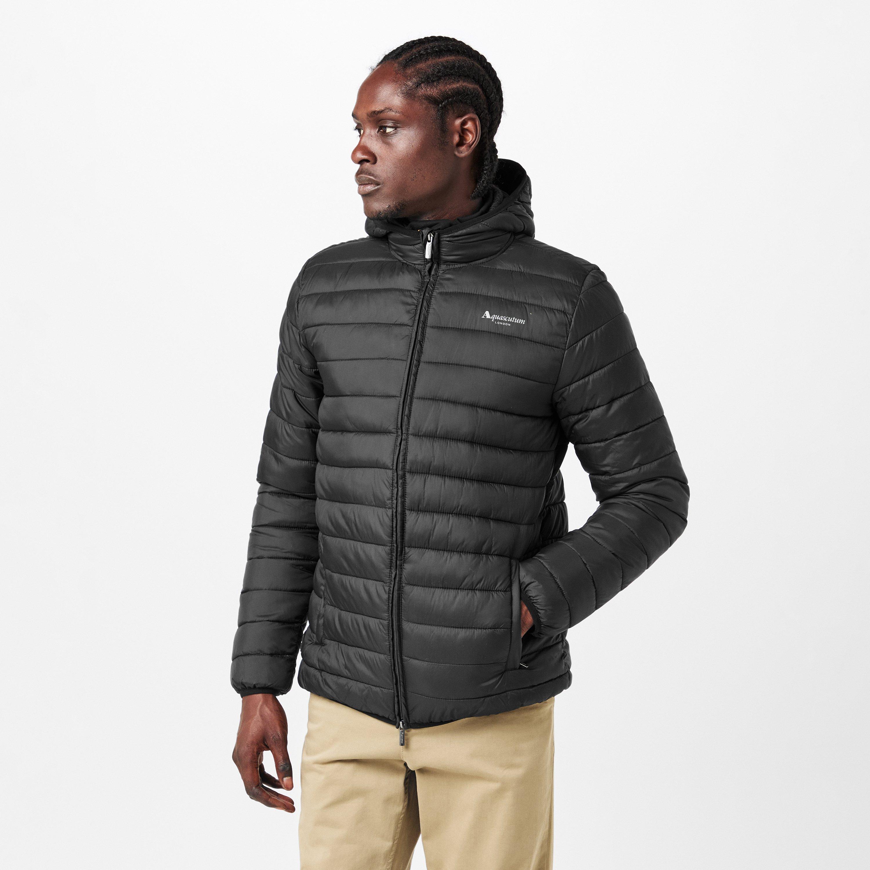 Black - Aquascutum - Men's  Hooded Hip Length Long Sleeve Medium Puffer Jacket - 3