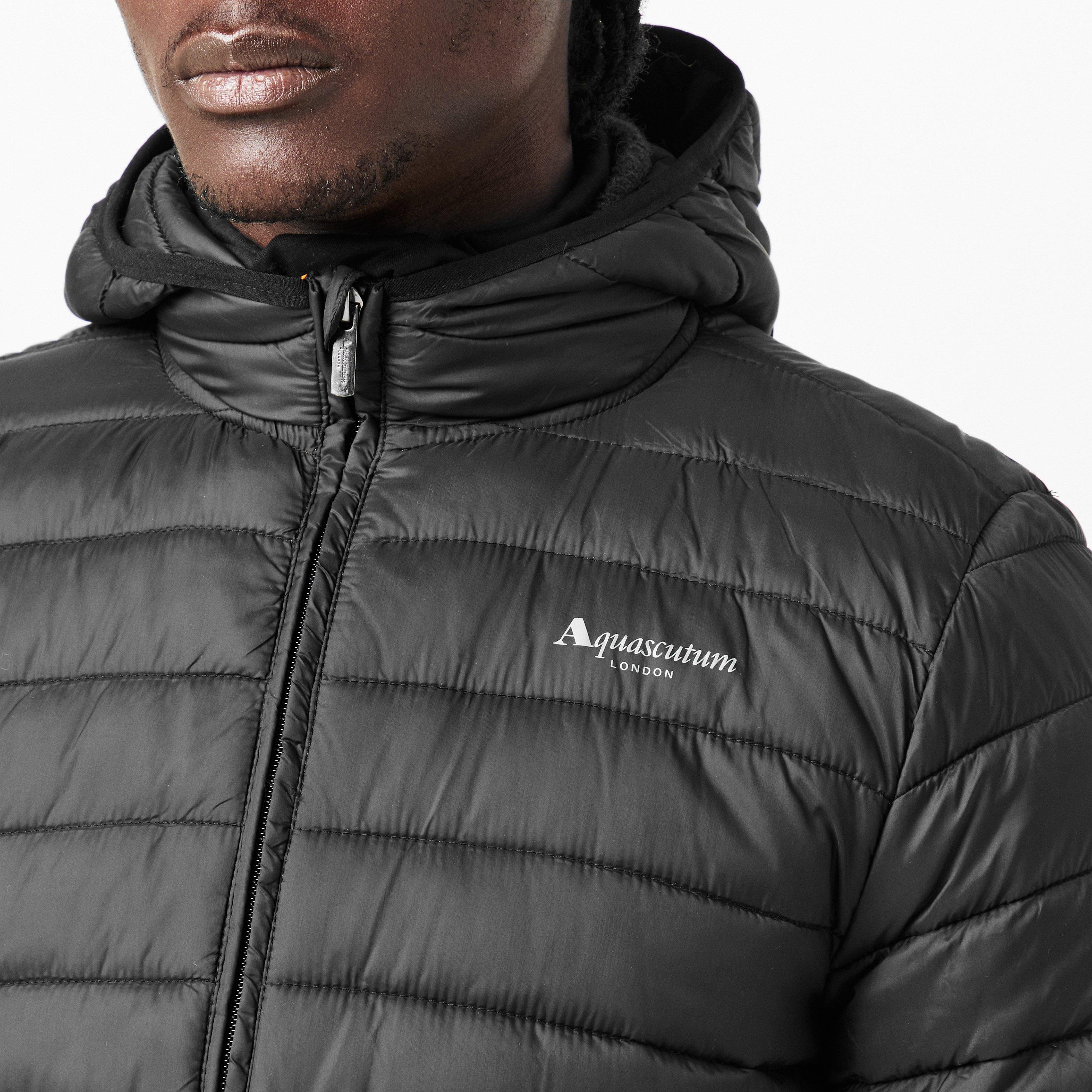 Black - Aquascutum - Men's  Hooded Hip Length Long Sleeve Medium Puffer Jacket - 5