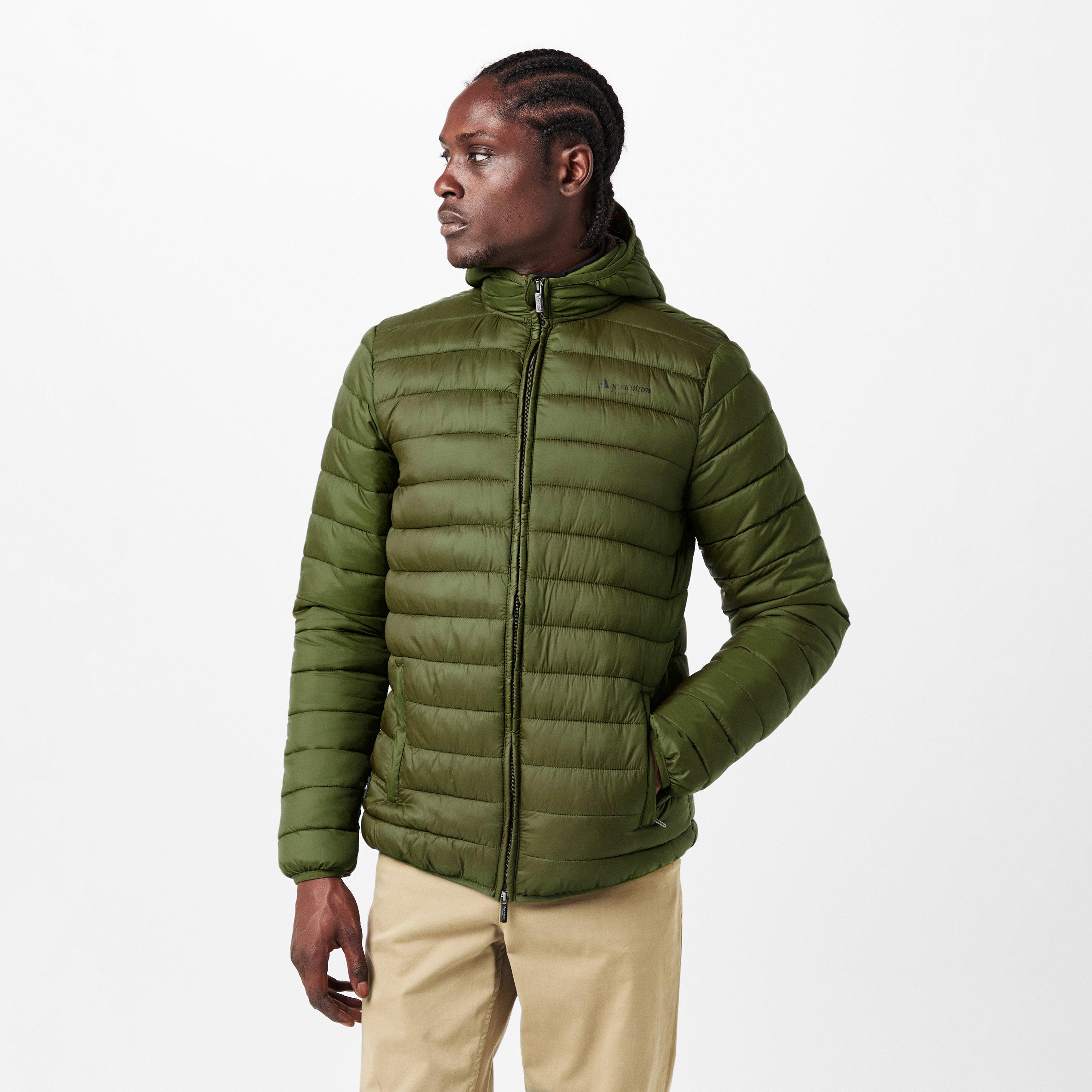 Army Green - Aquascutum - Men's  Hooded Hip Length Long Sleeve Medium Puffer Jacket - 3