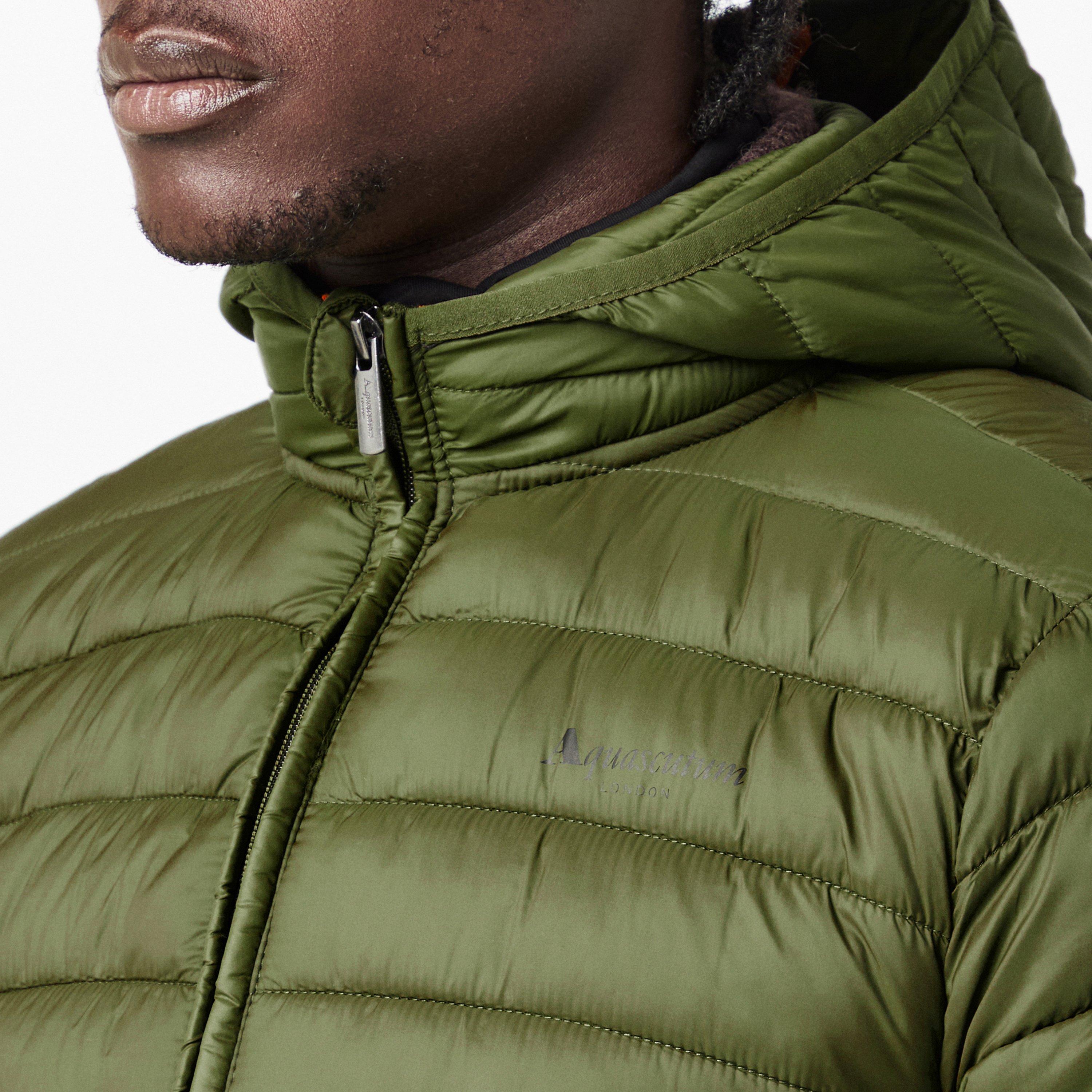 Army Green - Aquascutum - Men's  Hooded Hip Length Long Sleeve Medium Puffer Jacket - 5