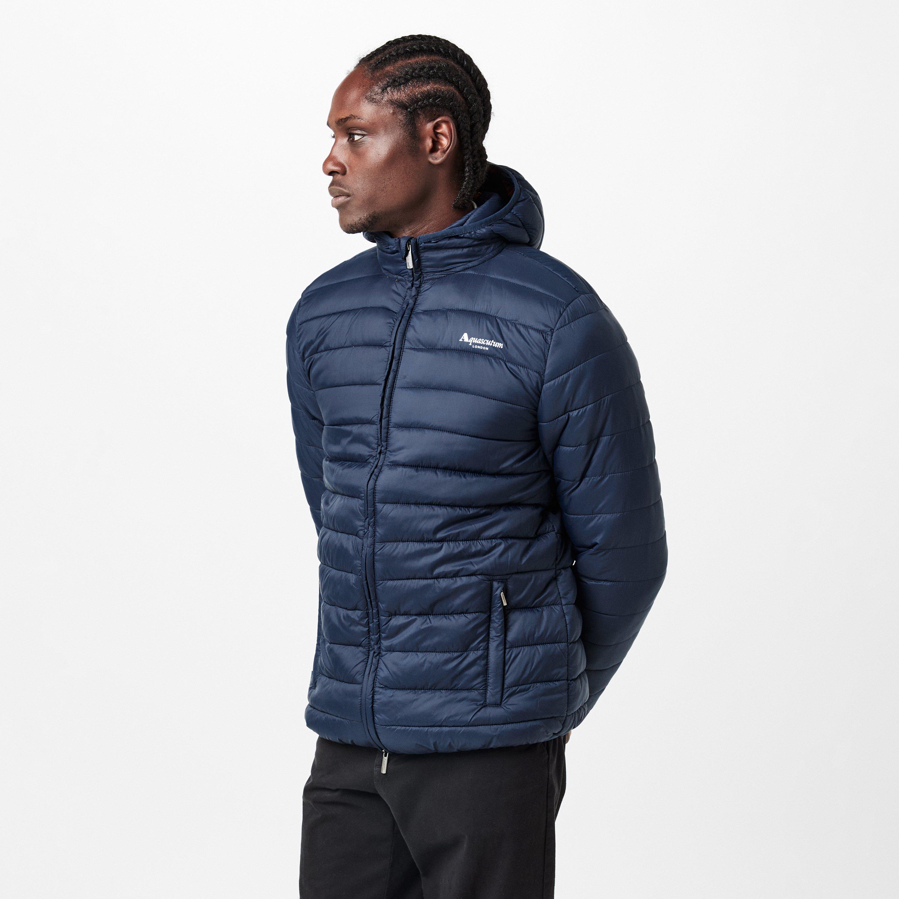 Navy - Aquascutum - Men's  Hooded Hip Length Long Sleeve Medium Puffer Jacket - 3