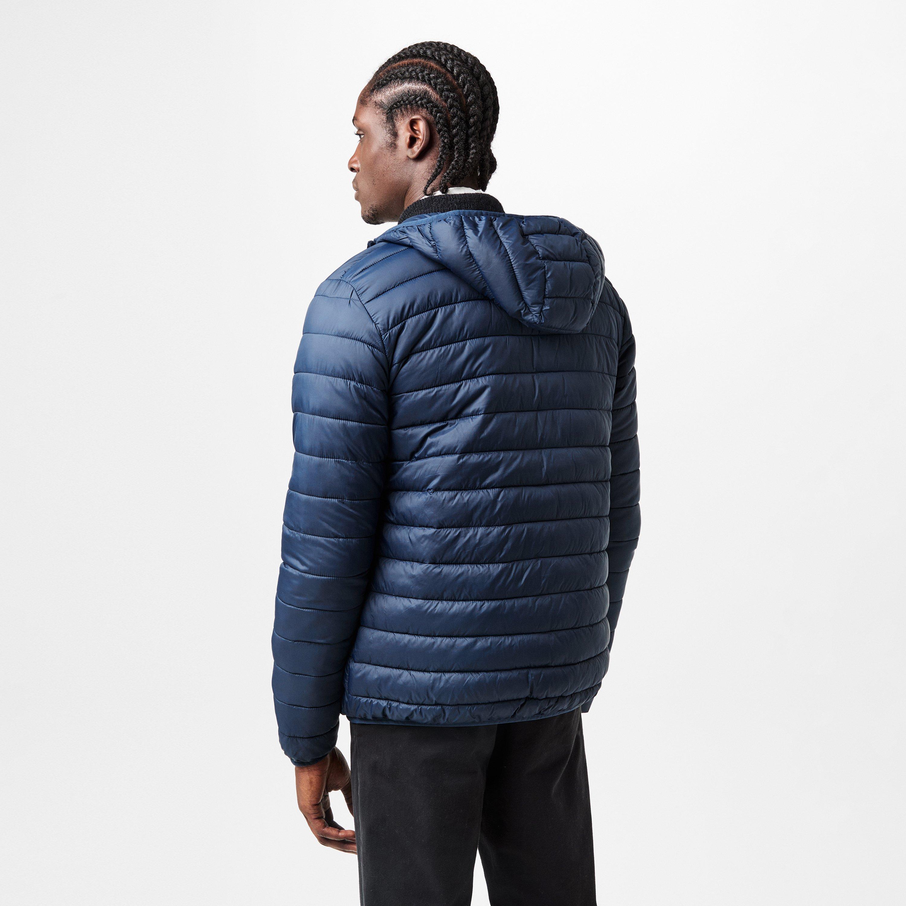 Navy - Aquascutum - Men's  Hooded Hip Length Long Sleeve Medium Puffer Jacket - 4