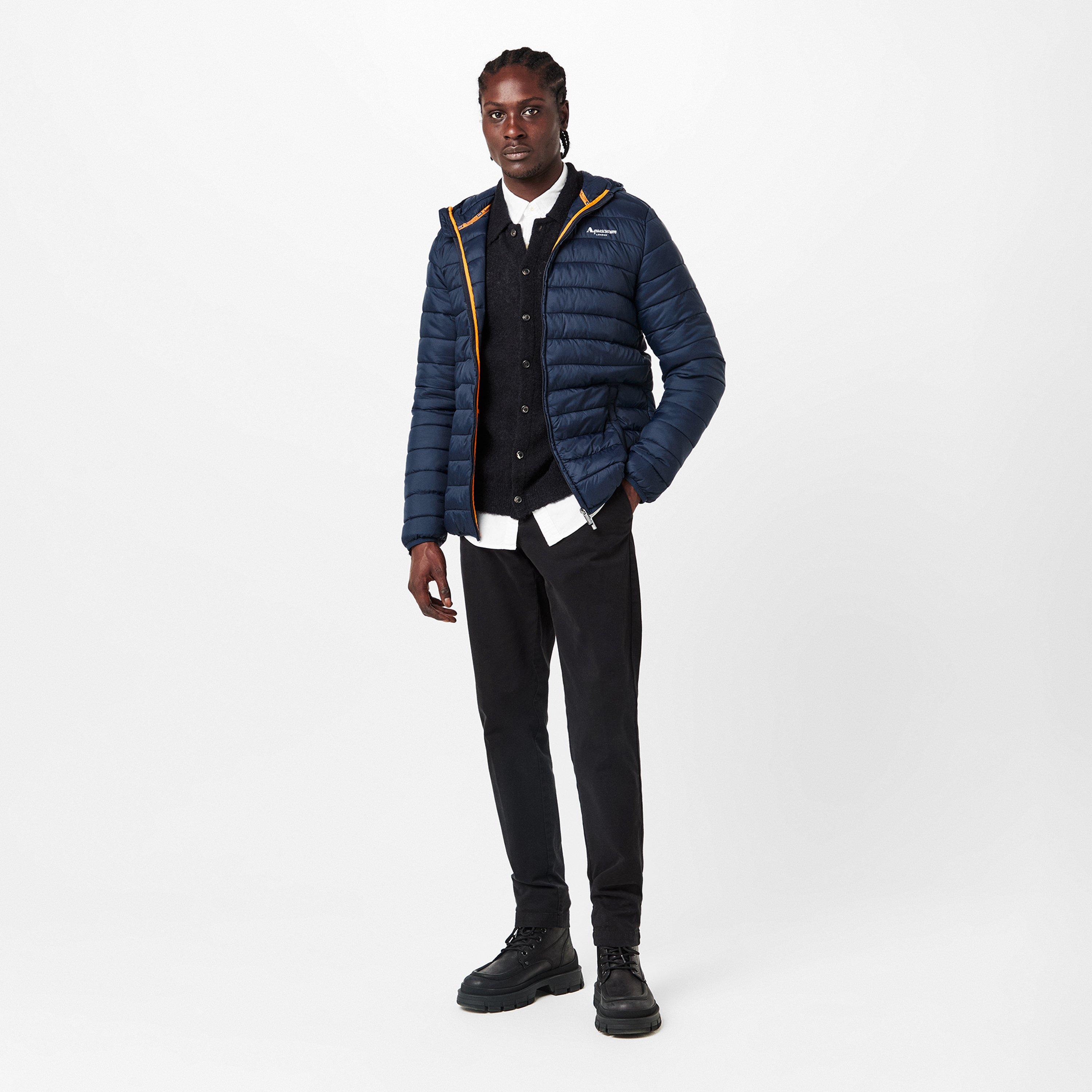 Navy - Aquascutum - Men's  Hooded Hip Length Long Sleeve Medium Puffer Jacket - 6