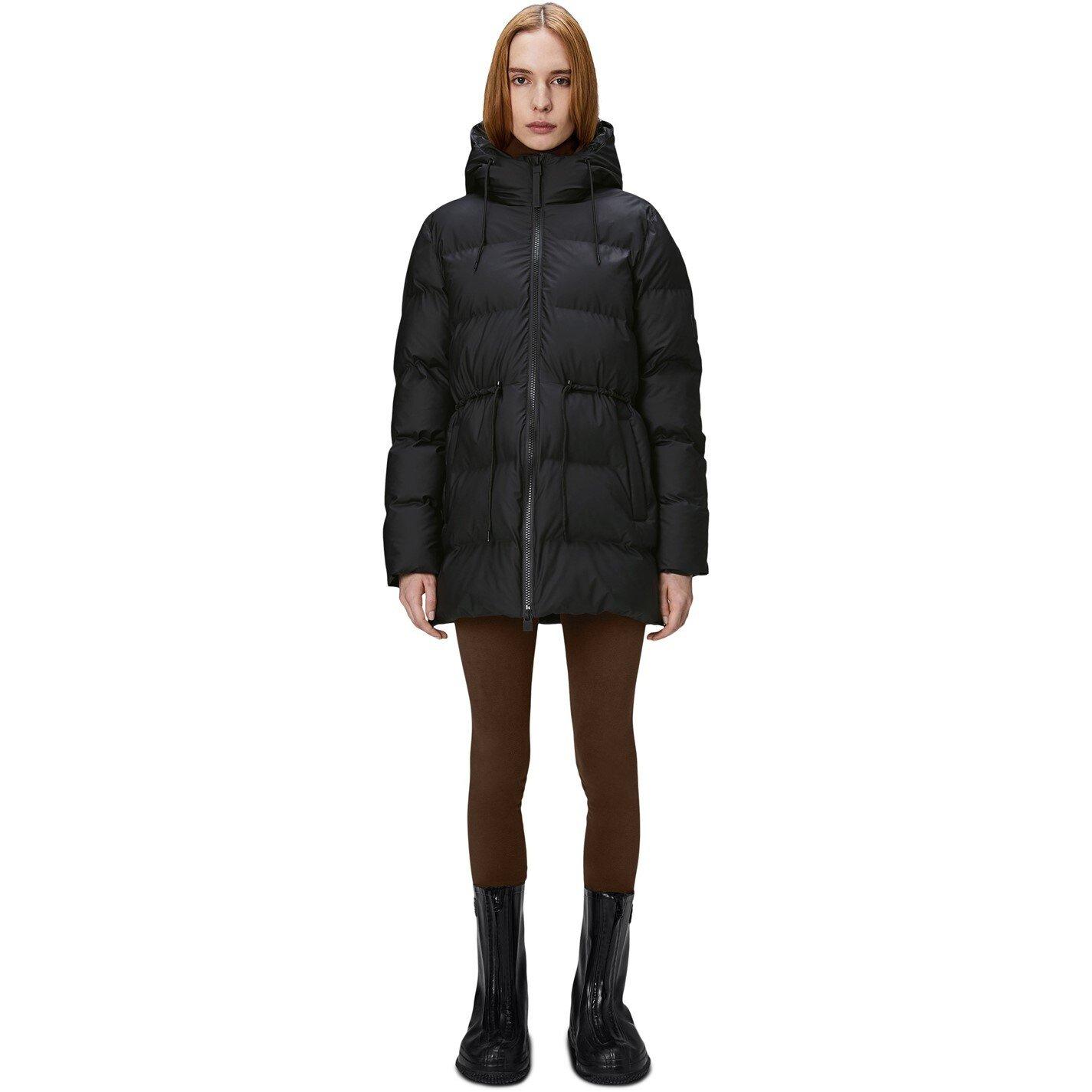 Black 01 - Rains - Alta Water-Resistant Insulated Long Puffer Jacket - 1