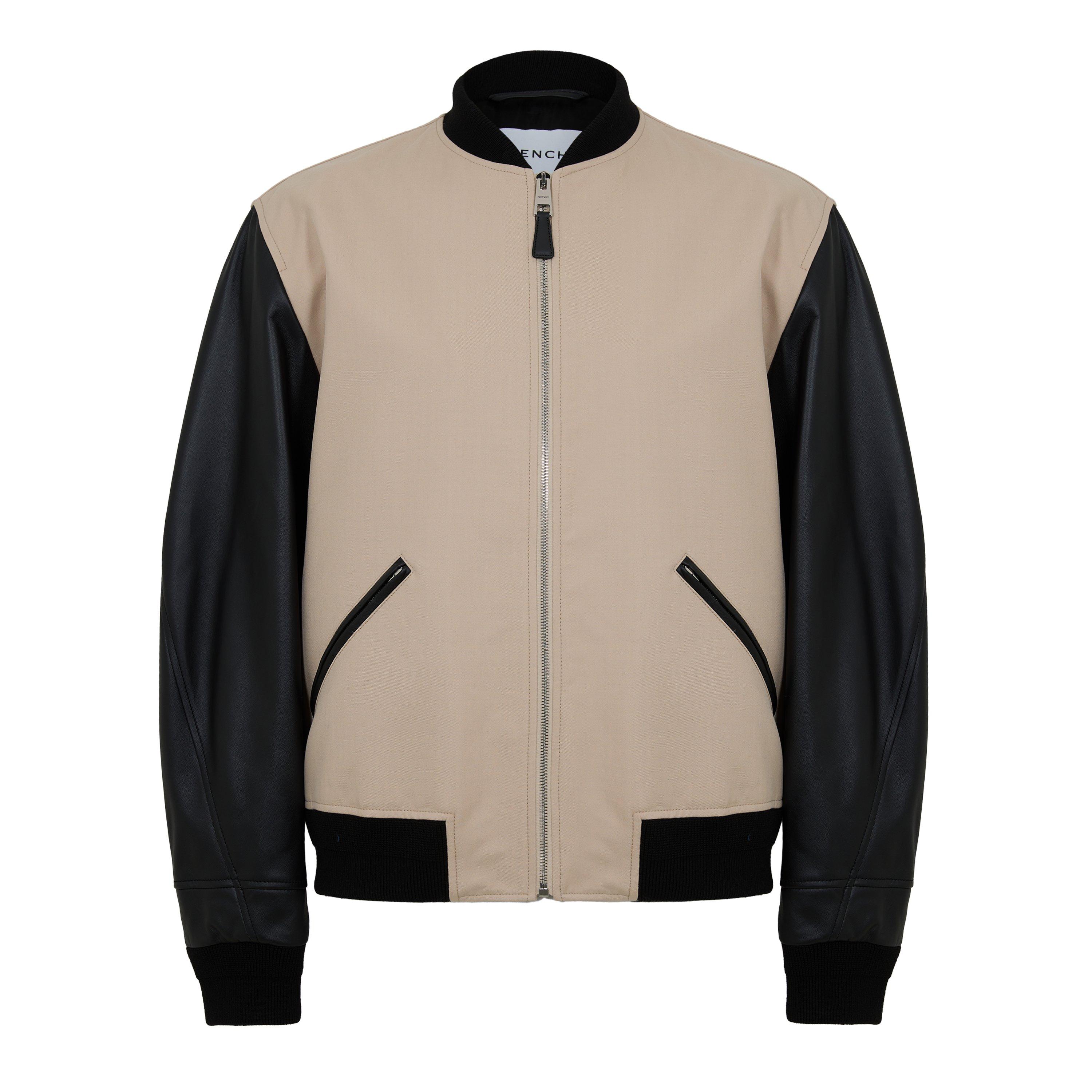 GIVENCHY Men's GIV Logo Varsity Jacket - Black/Beige - Size M (48)