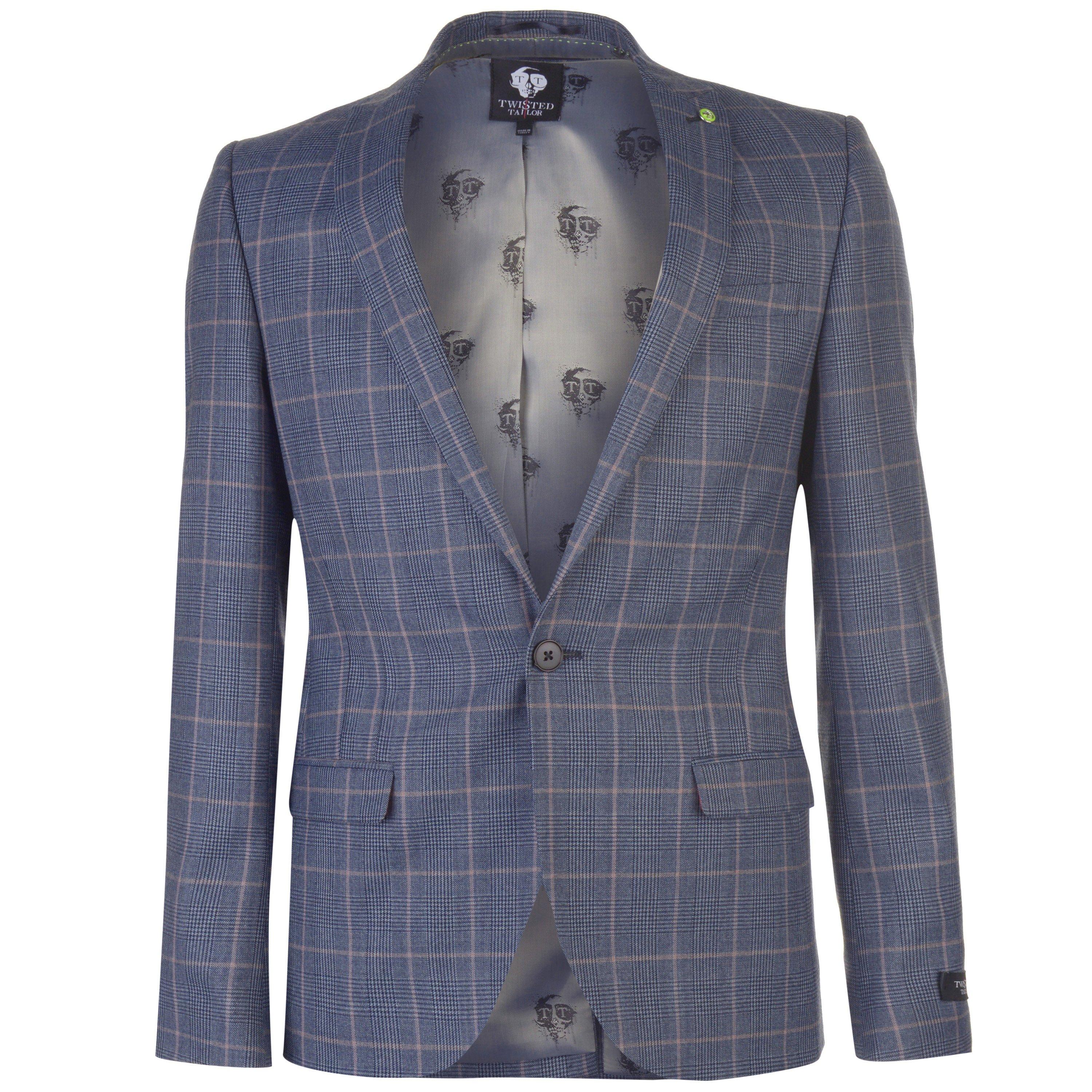 Light Blue - Twisted Tailor - Men's Jasper Chequered Wool Long Sleeve Blazer - 1