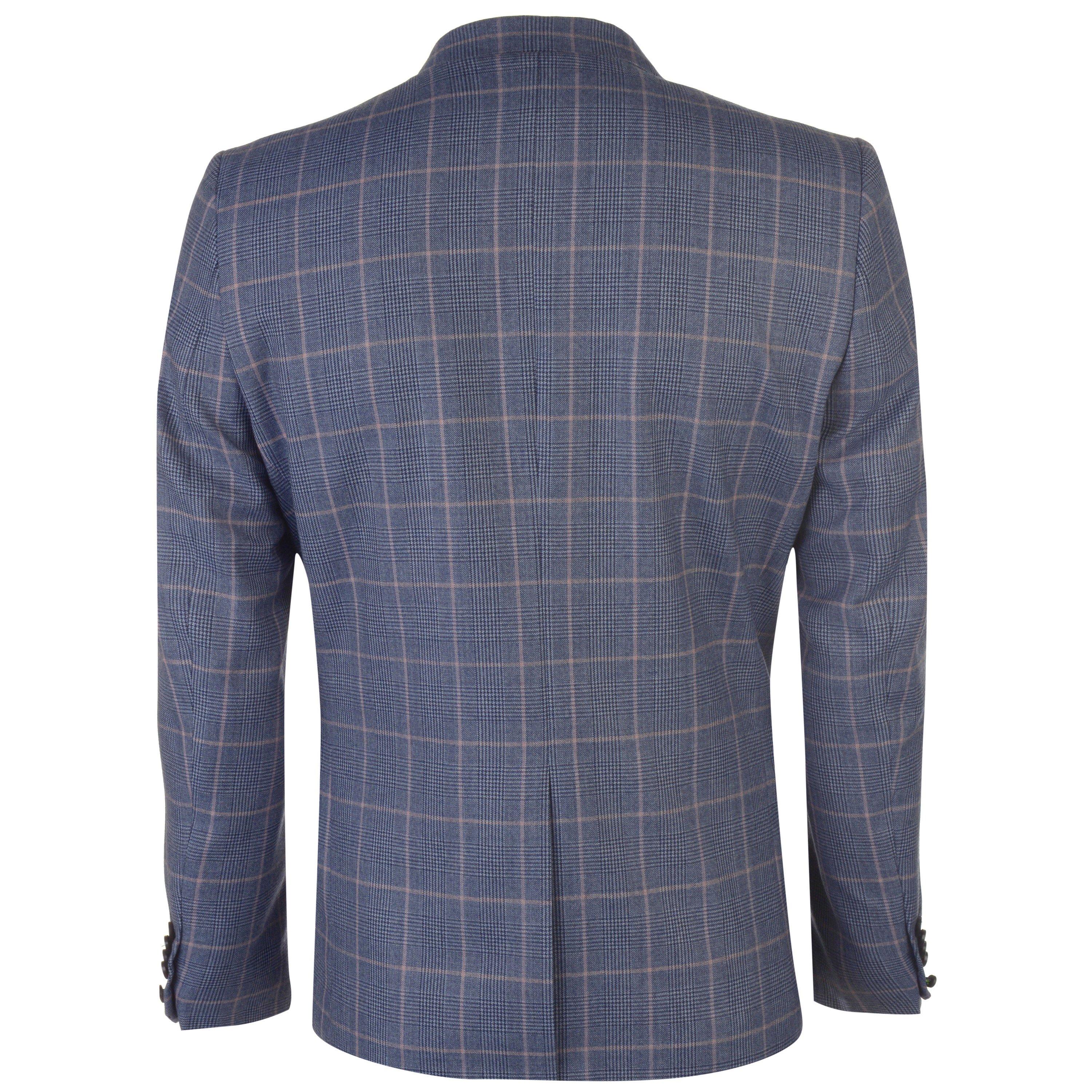 Light Blue - Twisted Tailor - Men's Jasper Chequered Wool Long Sleeve Blazer - 9