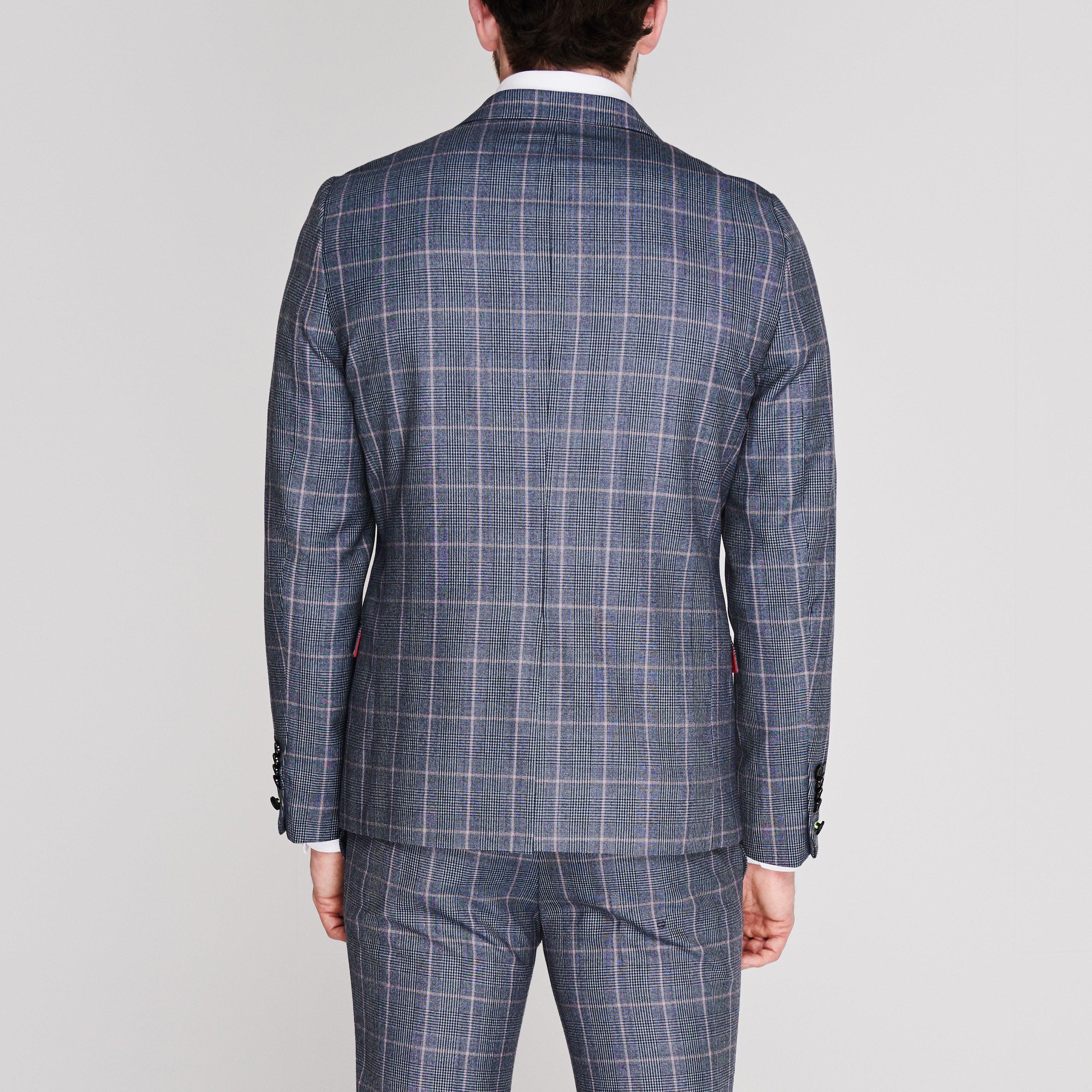 Light Blue - Twisted Tailor - Men's Jasper Chequered Wool Long Sleeve Blazer - 3