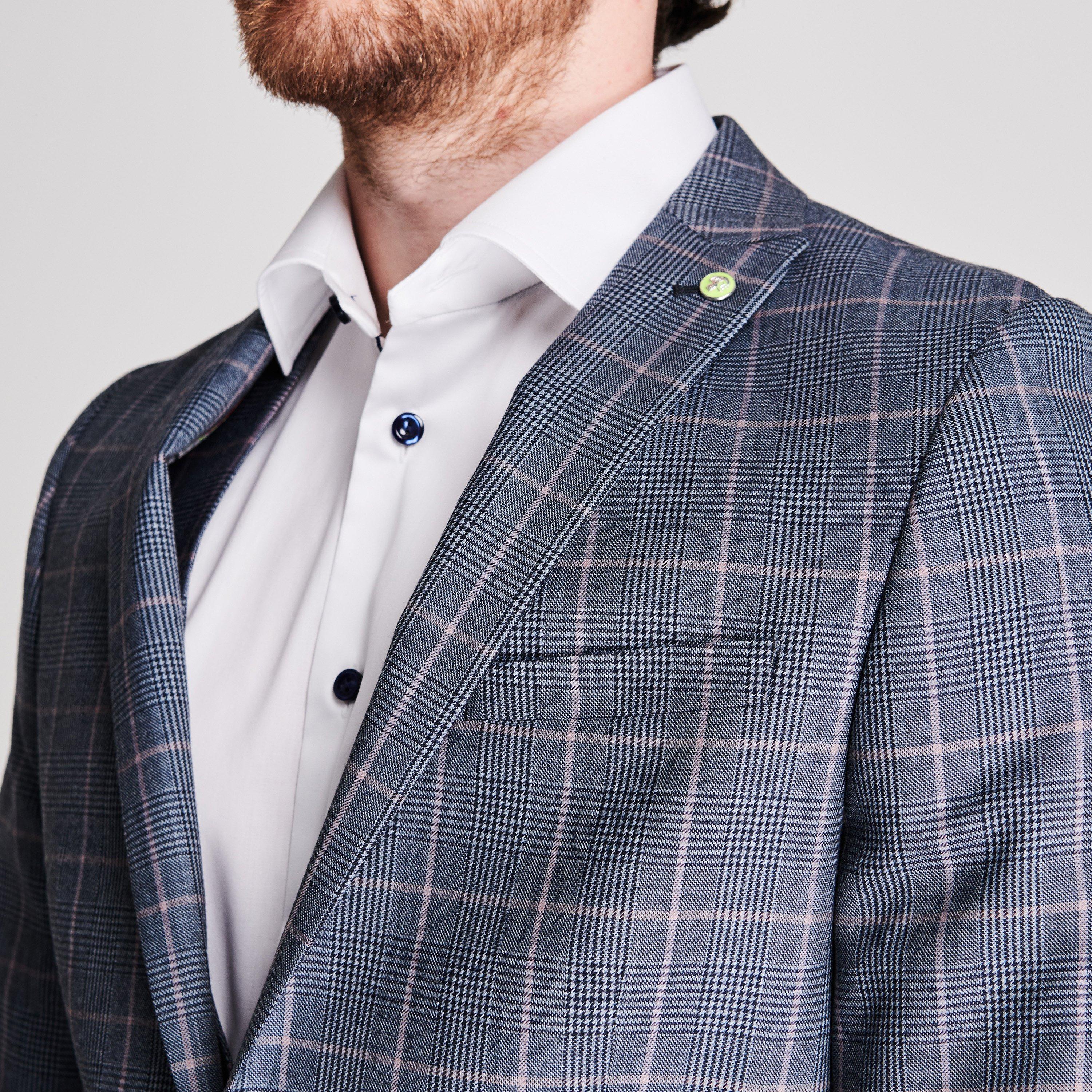 Light Blue - Twisted Tailor - Men's Jasper Chequered Wool Long Sleeve Blazer - 4