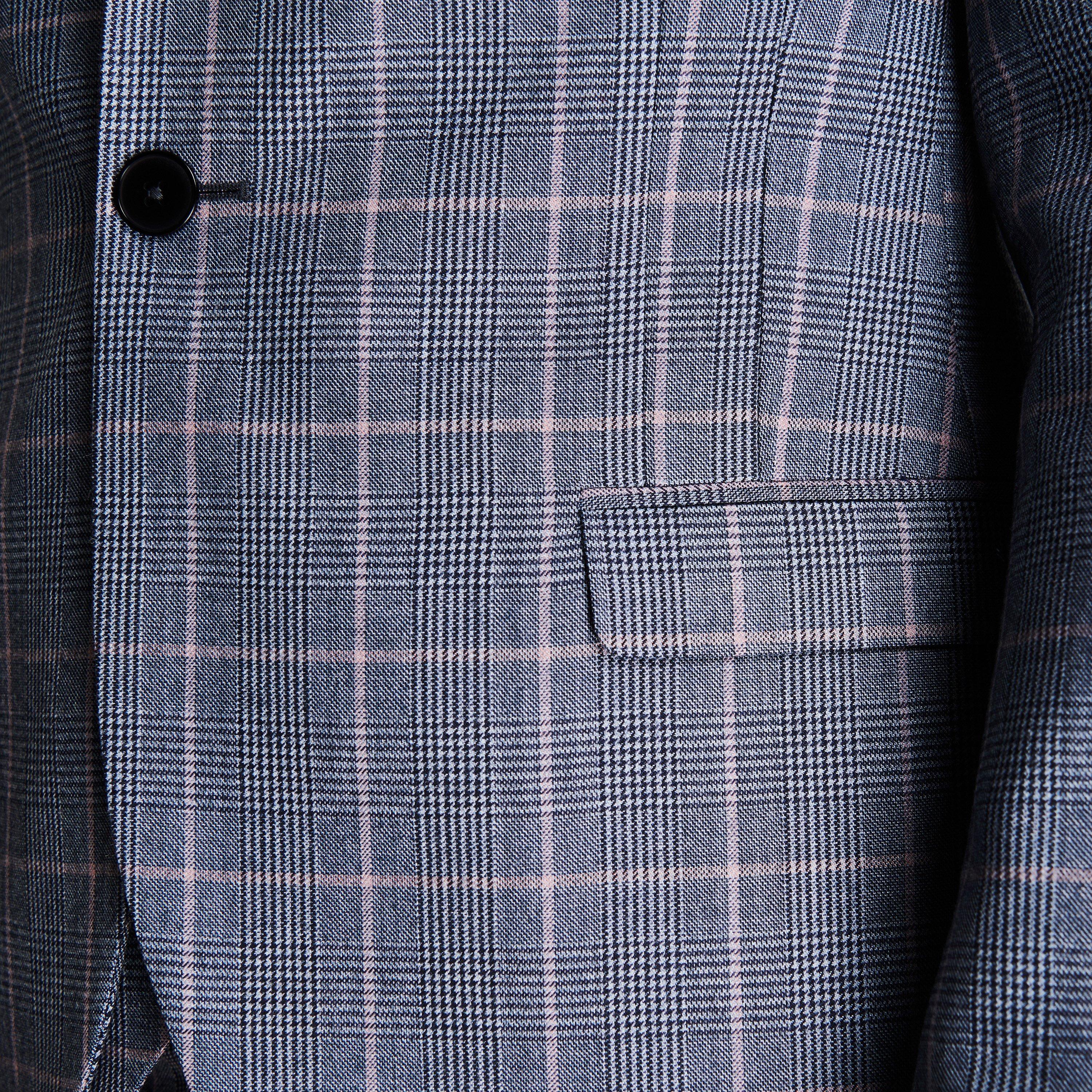 Light Blue - Twisted Tailor - Men's Jasper Chequered Wool Long Sleeve Blazer - 5