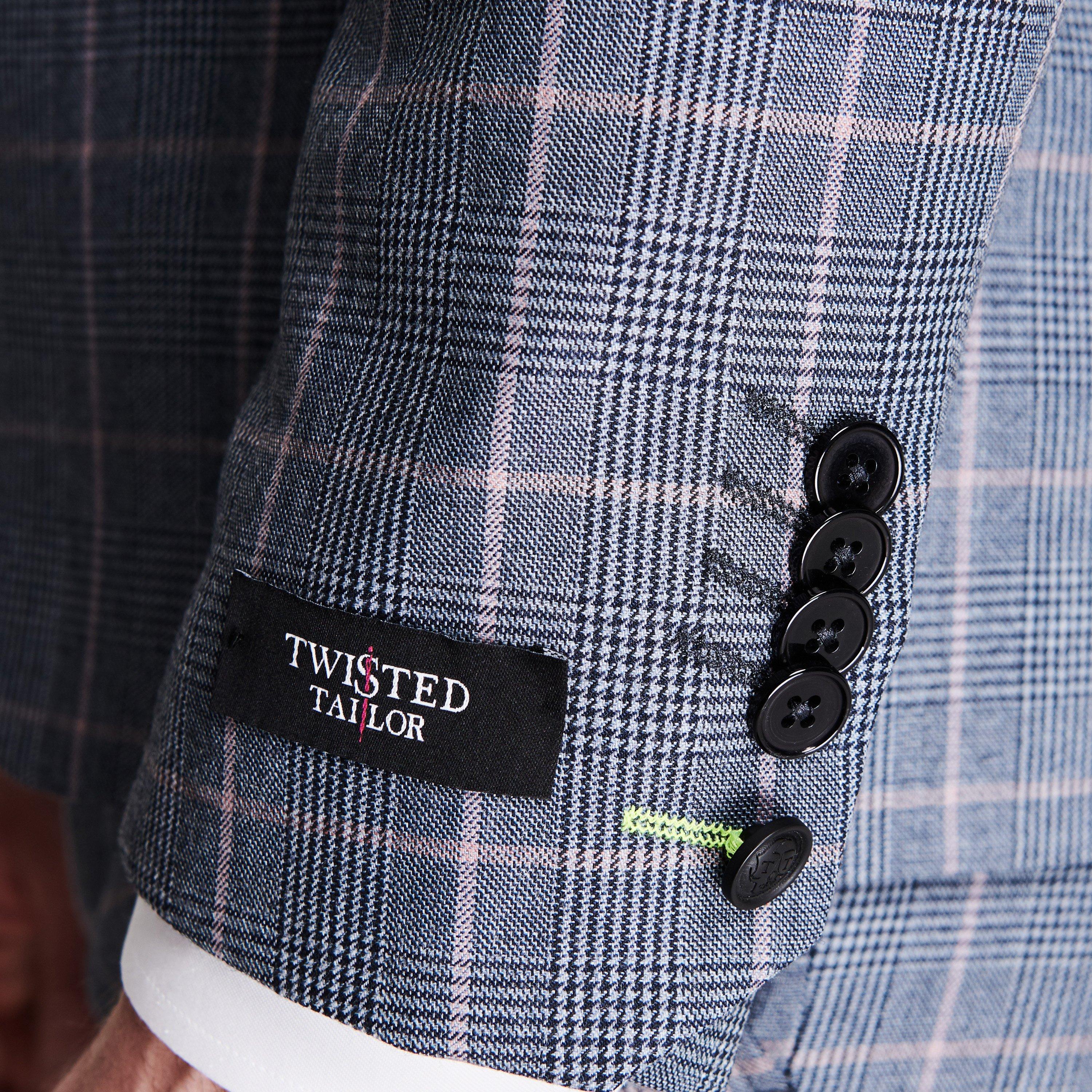 Light Blue - Twisted Tailor - Men's Jasper Chequered Wool Long Sleeve Blazer - 6