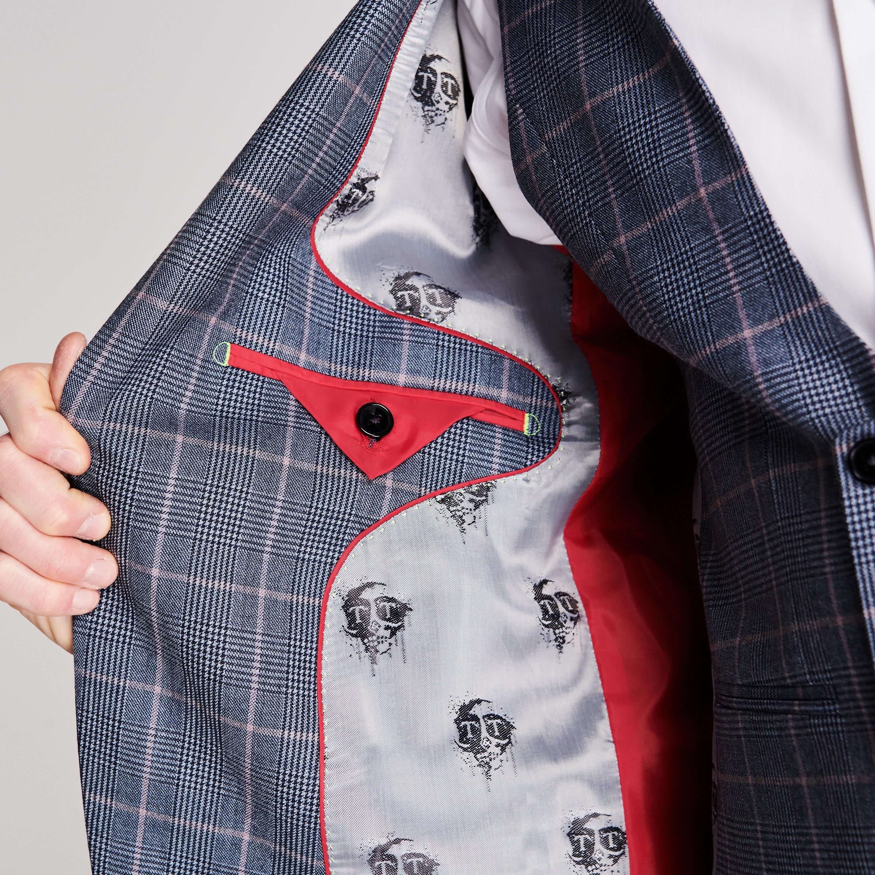 Light Blue - Twisted Tailor - Men's Jasper Chequered Wool Long Sleeve Blazer - 7