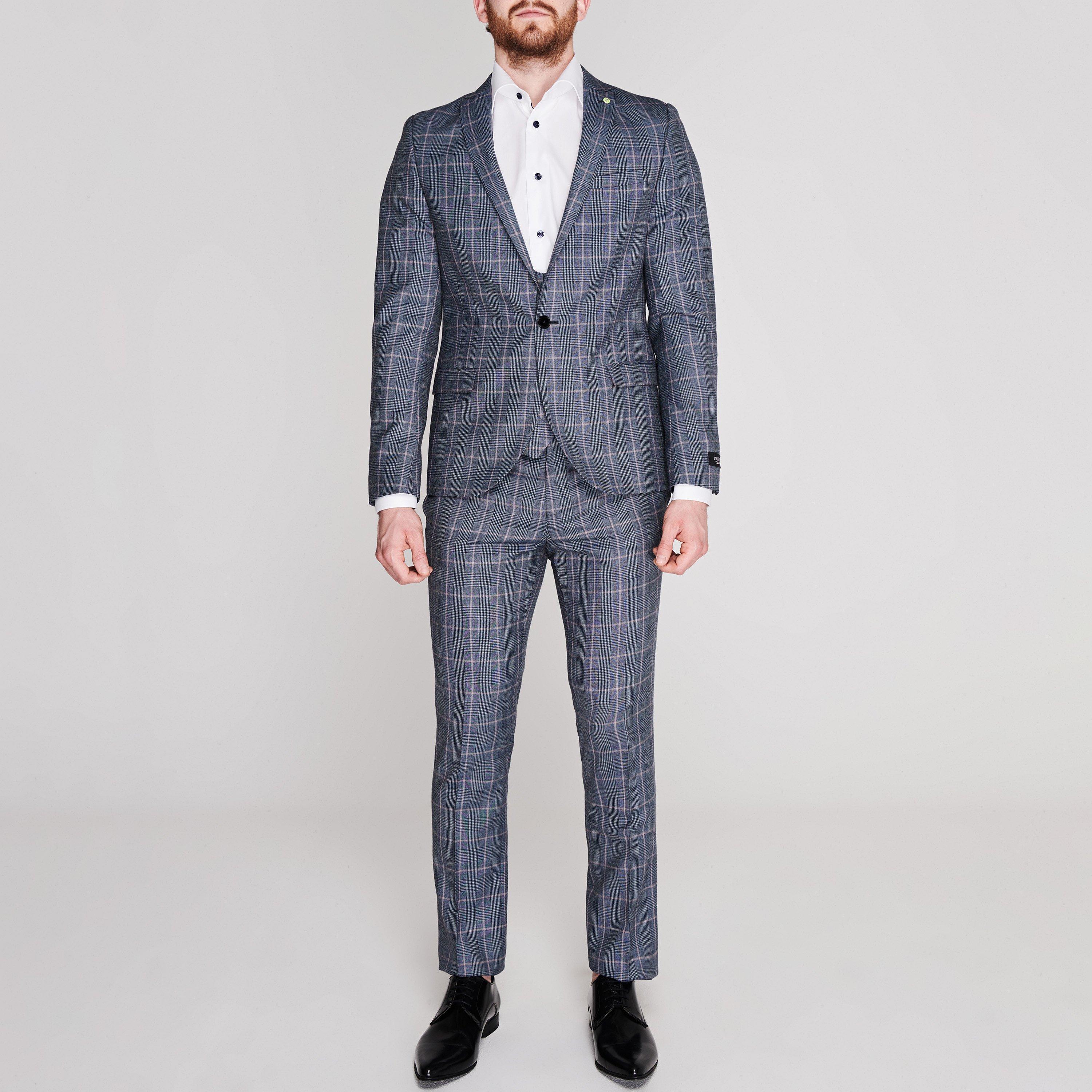 Light Blue - Twisted Tailor - Men's Jasper Chequered Wool Long Sleeve Blazer - 8