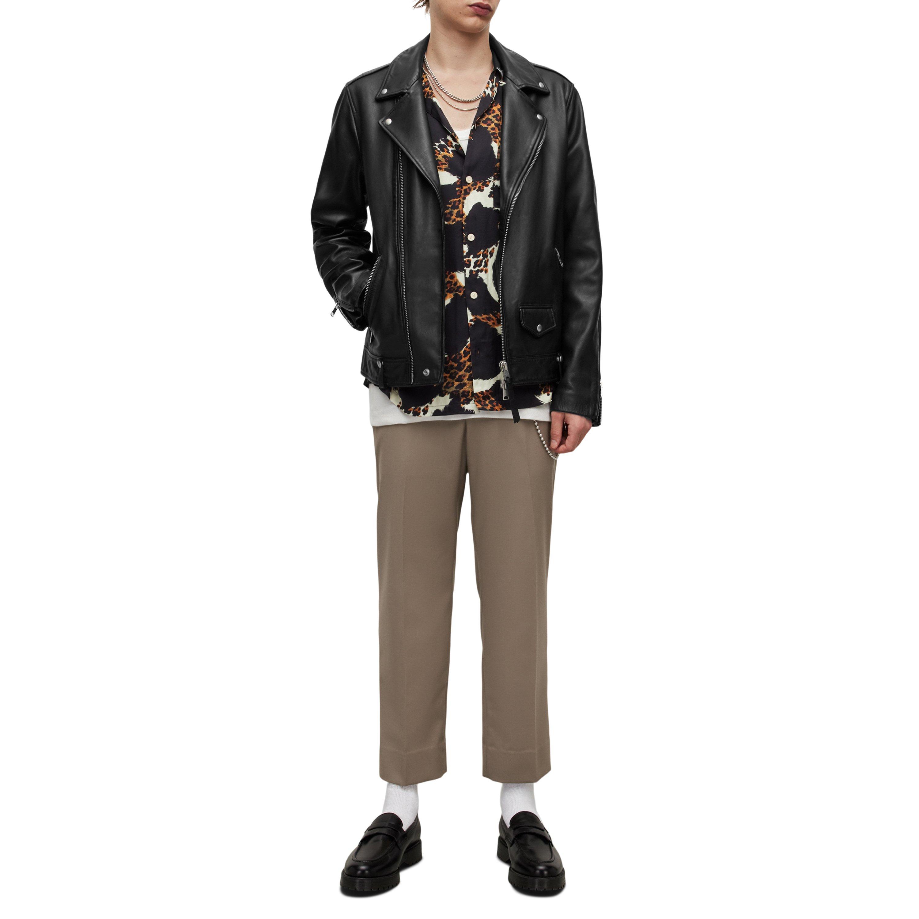 Black - AllSaints - Men's Milo Biker Long Sleeve Leather Jacket - 2