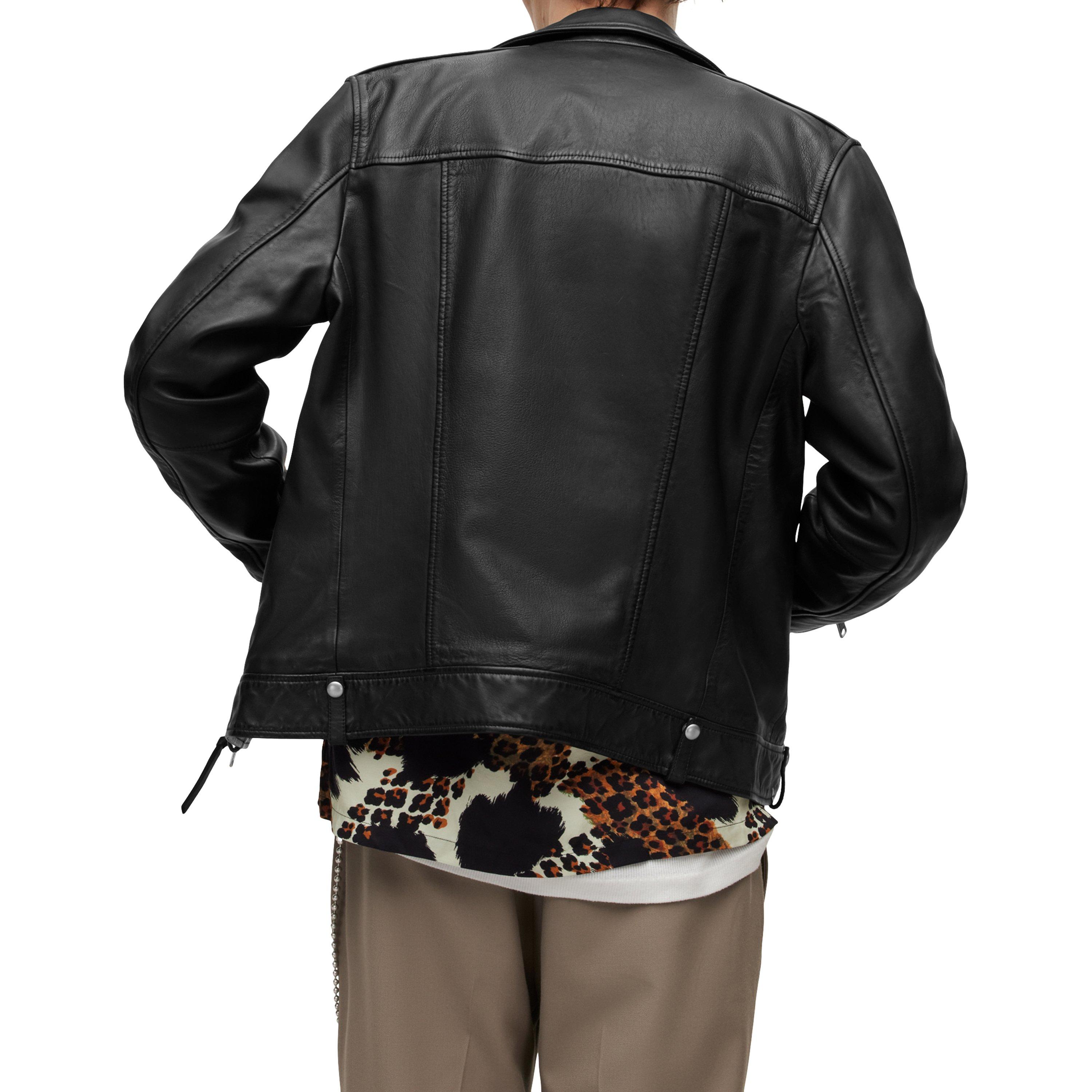 Black - AllSaints - Men's Milo Biker Long Sleeve Leather Jacket - 3