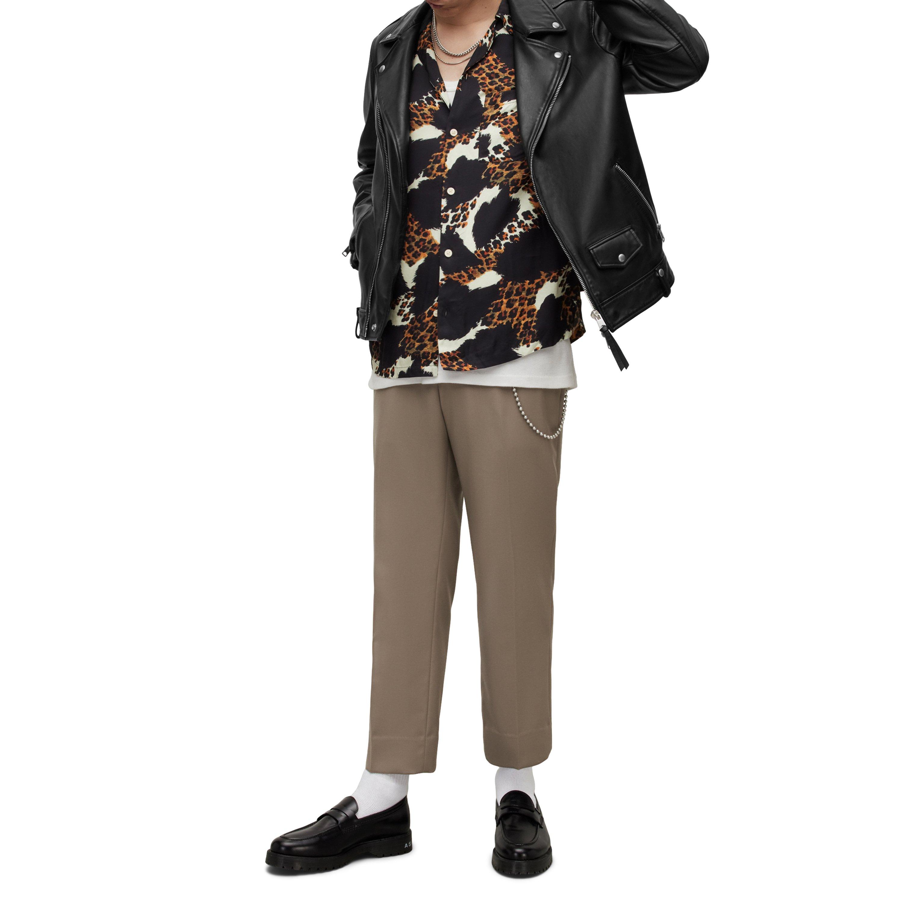 Black - AllSaints - Men's Milo Biker Long Sleeve Leather Jacket - 8