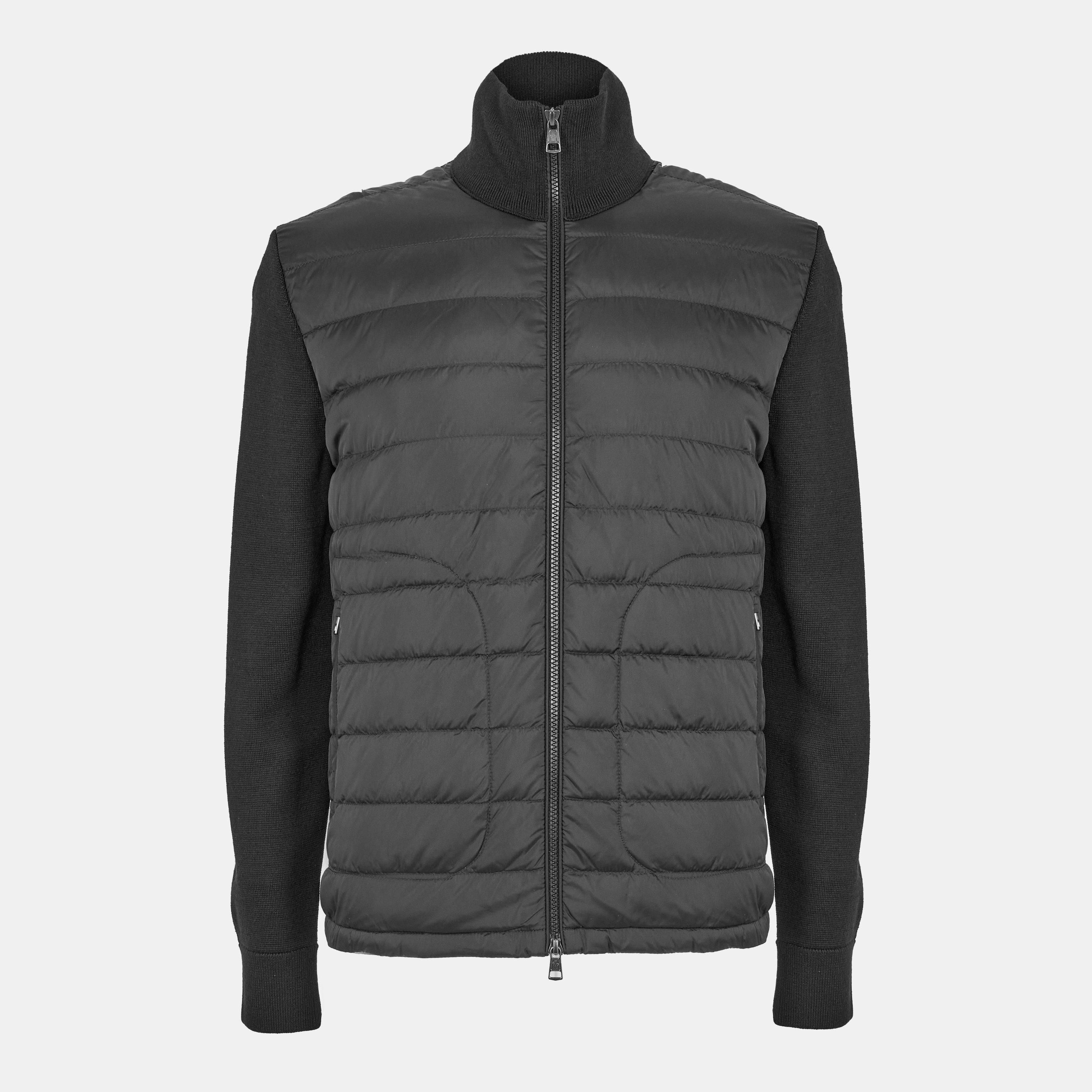 Moncler Men's Wool Long Sleeve Full Zip Hybrid Jacket - Black 999 - M