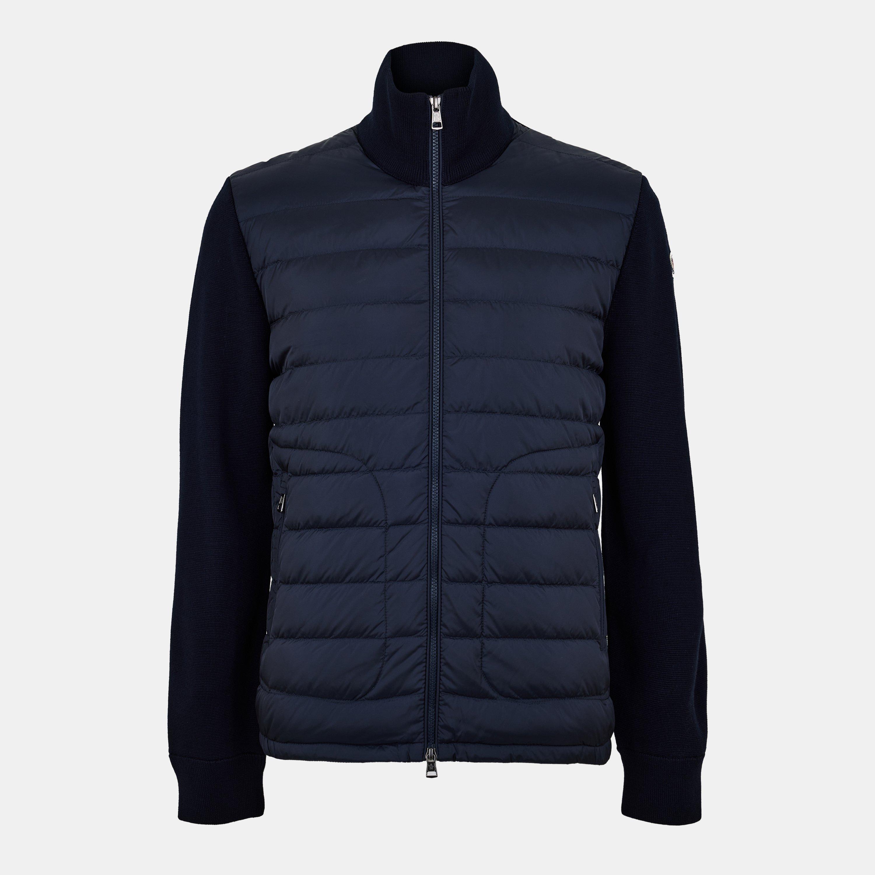 Moncler Men's Wool Long Sleeve Full Zip Hybrid Jacket - Navy 777 - M