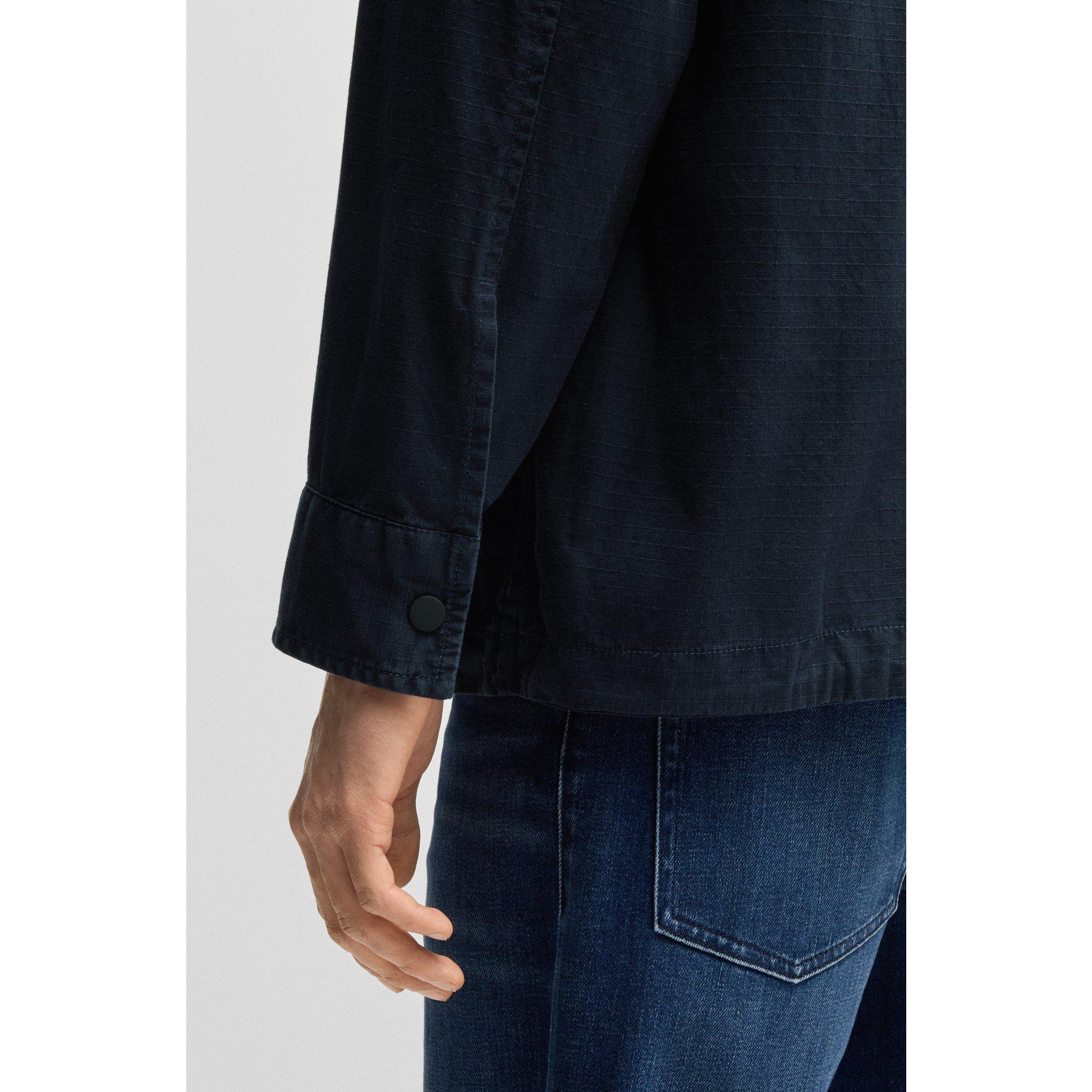 Dark Blue - Boss - Men's Labib Cotton Long Sleeve Water Resistant Overshirt - 4