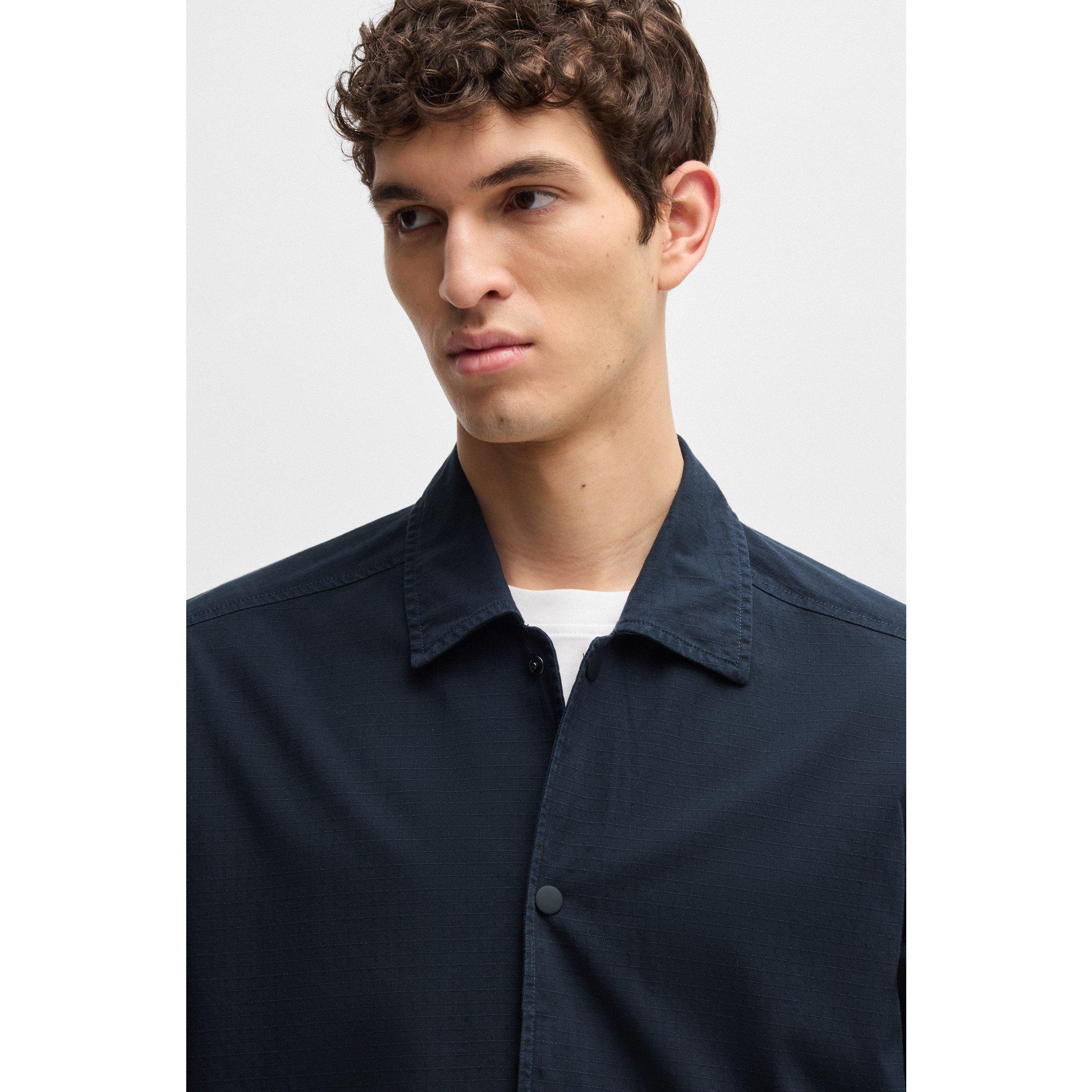 Dark Blue - Boss - Men's Labib Cotton Long Sleeve Water Resistant Overshirt - 5