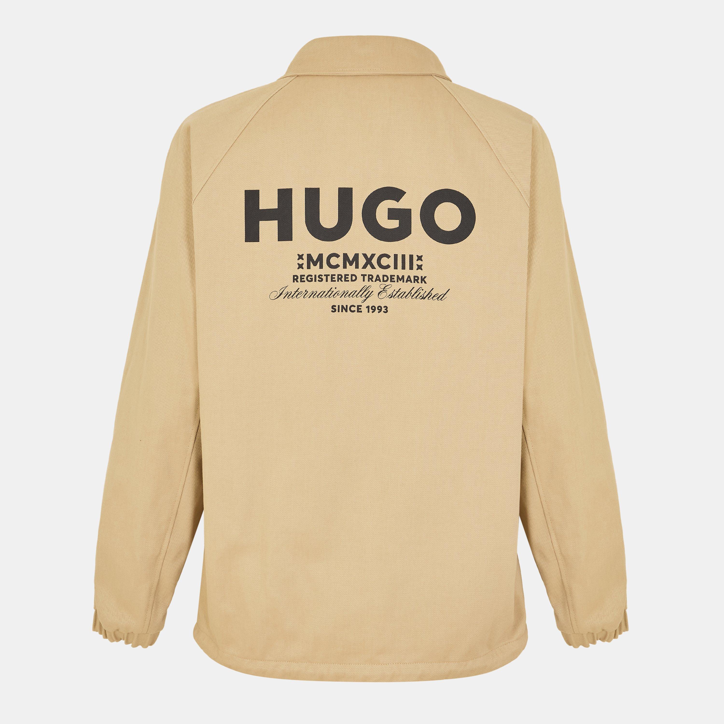 Medium Beige - Hugo - Men's Bujo Water-Repellent Cotton Long Sleeve Slim Fit Overshirt - 2