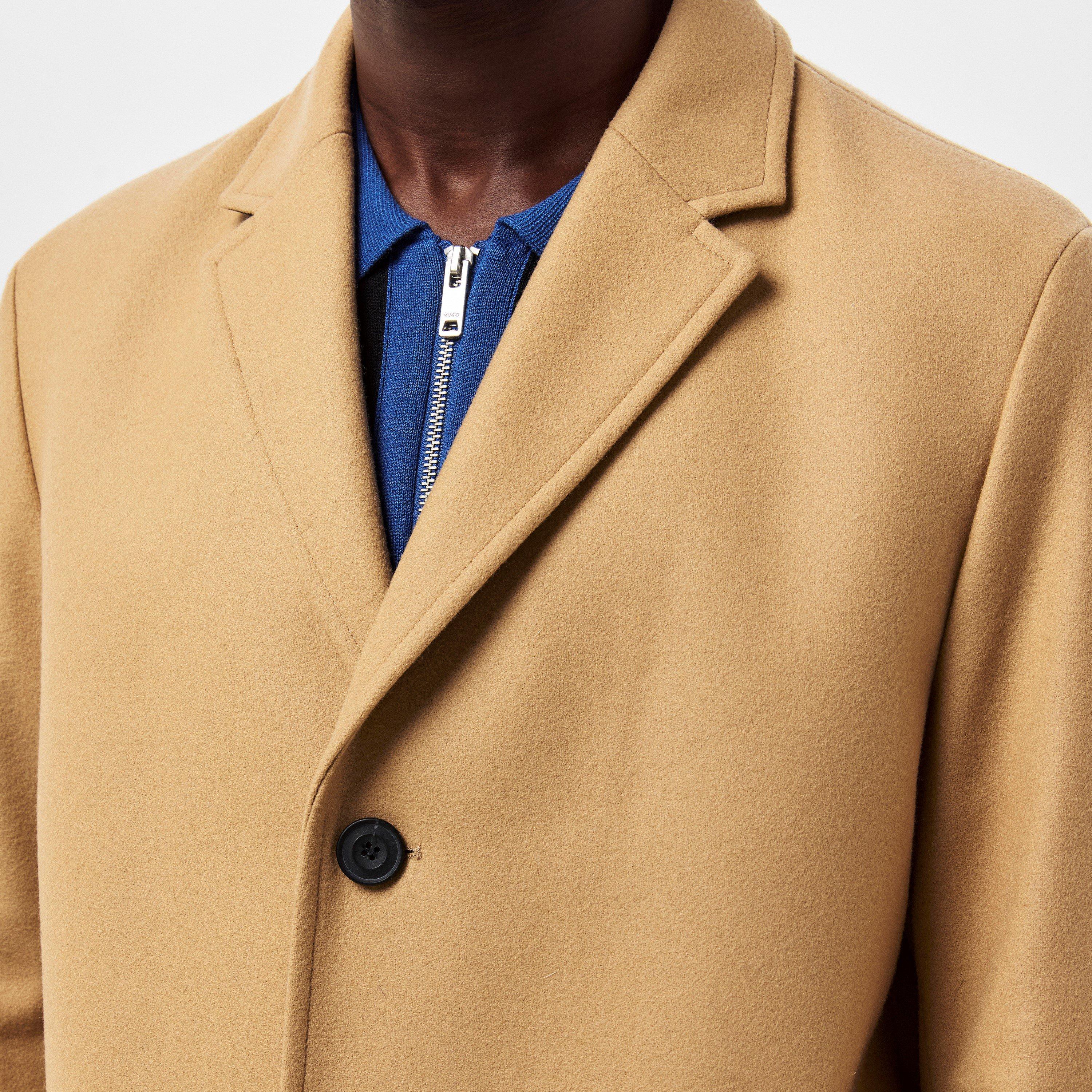 Medium Beige - Hugo - Men's Malte Wool Long Sleeve Thigh Length Trench Coat - 5