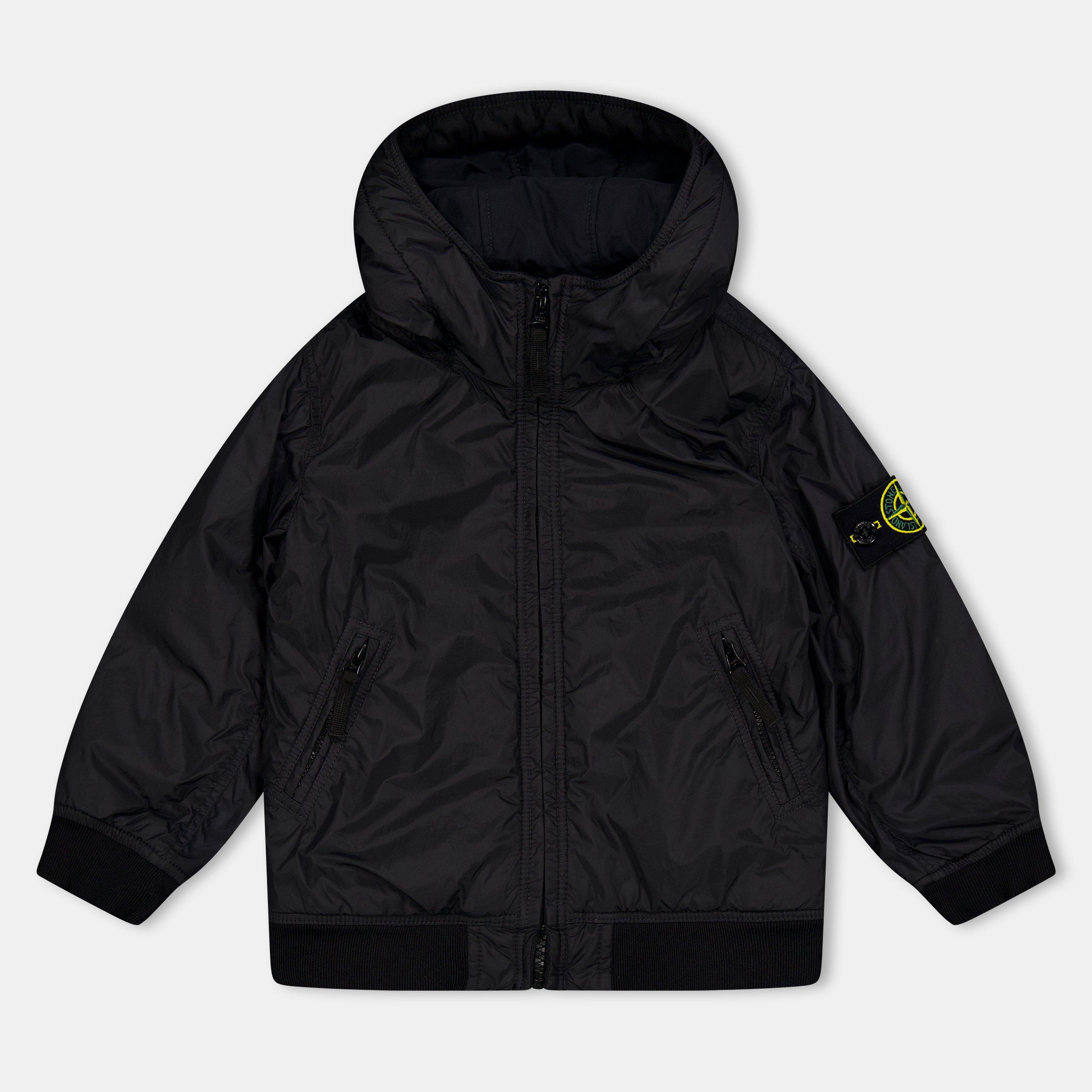 Black V0029 - Stone Island - Kids' Compass-Badge Water-Resistant Long Sleeve Short Puffer Jacket - 1