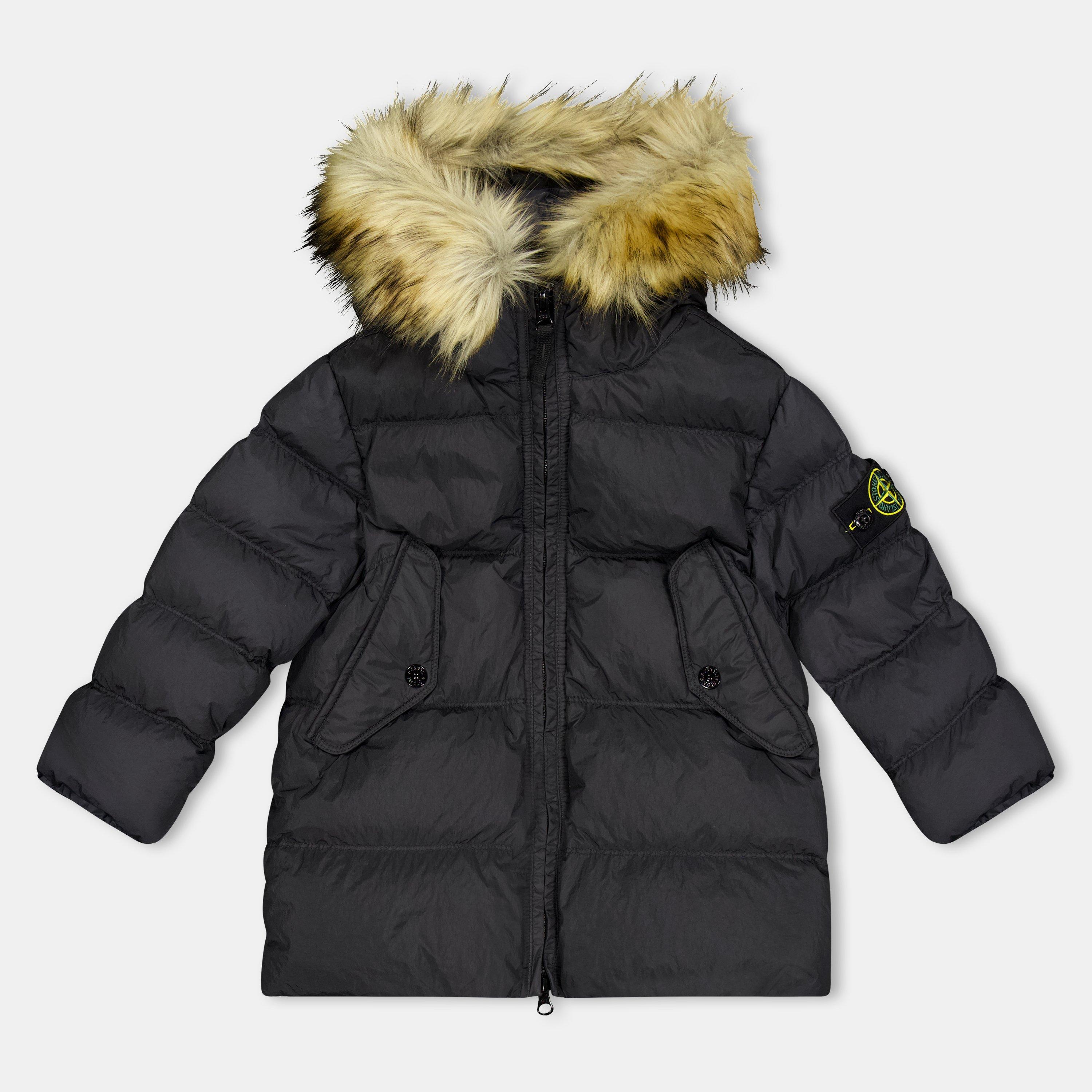 Black V0029 - Stone Island - Kids' Crinkle Fur Water Resistant Short Puffer Jacket - 1
