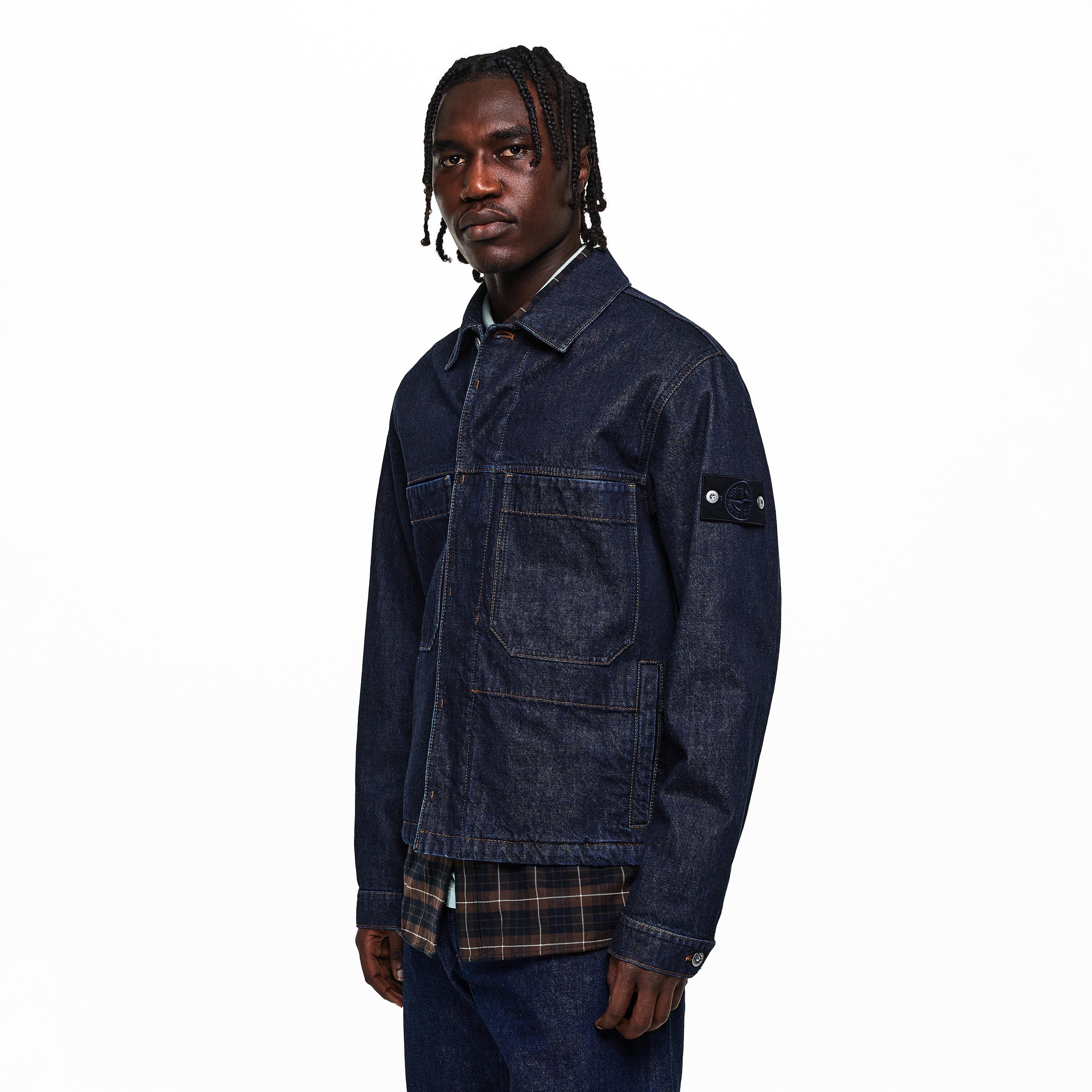 Blu Rinse VJ201 - Stone Island - Mens Denim Research Biker Jacket - 3