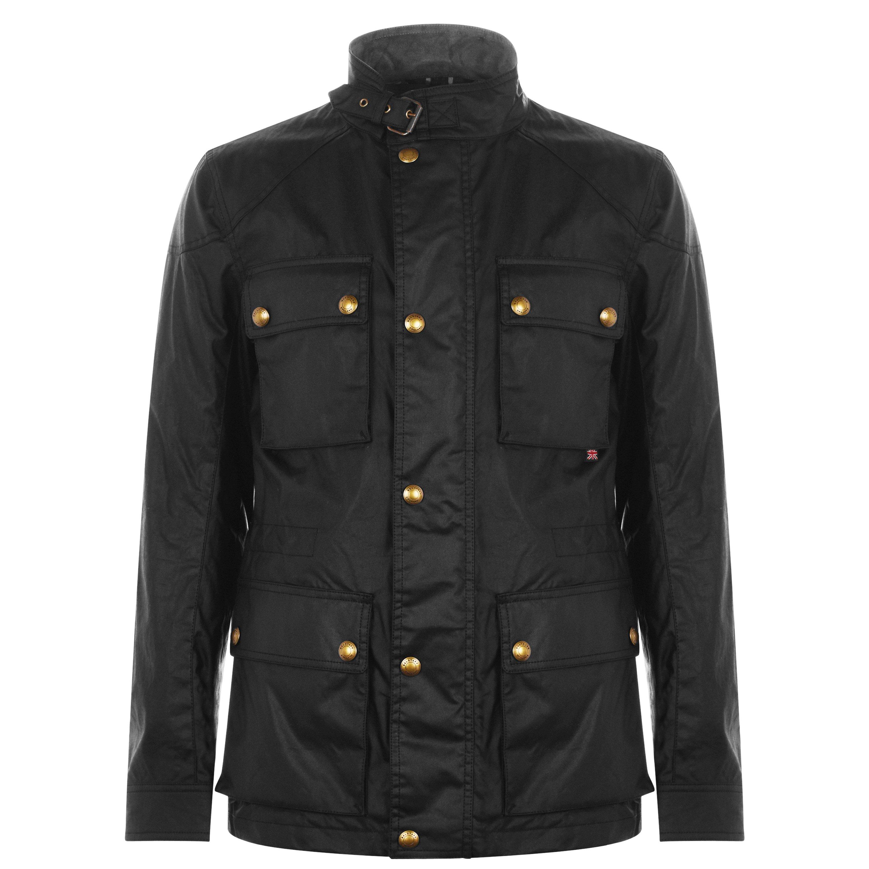 Black - Belstaff - Men's Fieldmaster Water and Wind Resistant Cotton Long Sleeve Wax Jacket - 1
