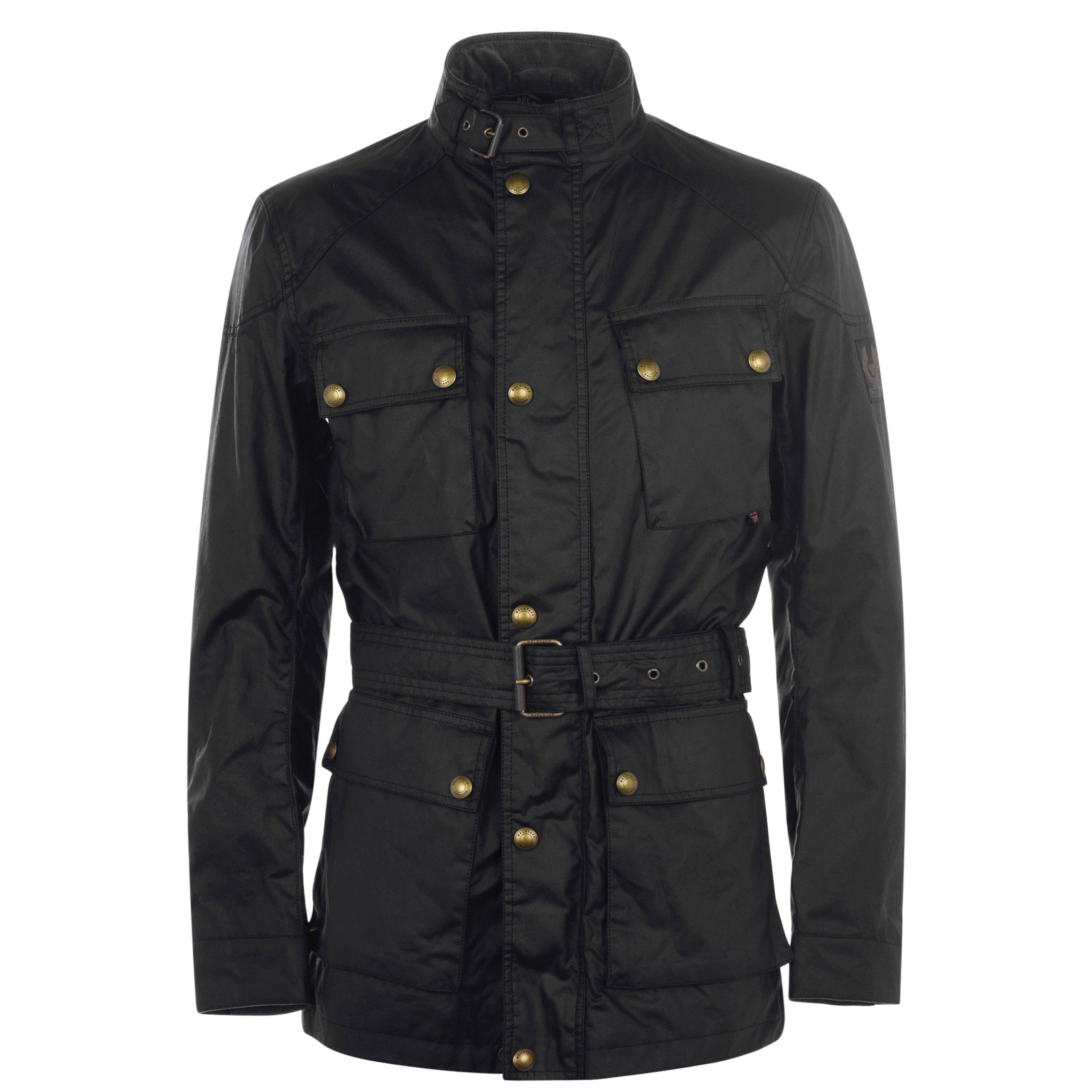 Black - Belstaff - Men's Trialmaster Water and Wind Resistant Waxed Cotton Long Sleeve Wax Jacket - 7