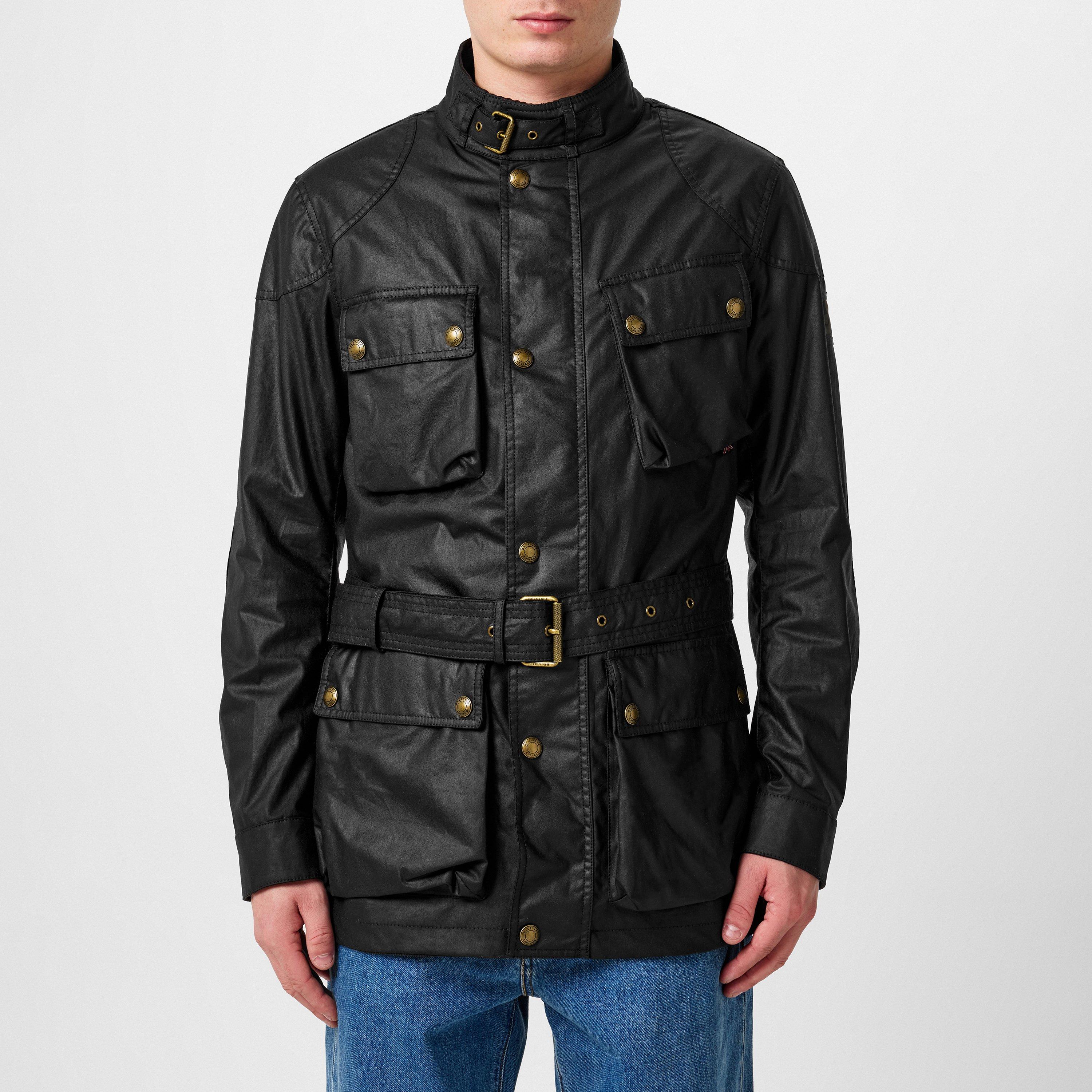 Black - Belstaff - Men's Trialmaster Water and Wind Resistant Waxed Cotton Long Sleeve Wax Jacket - 3