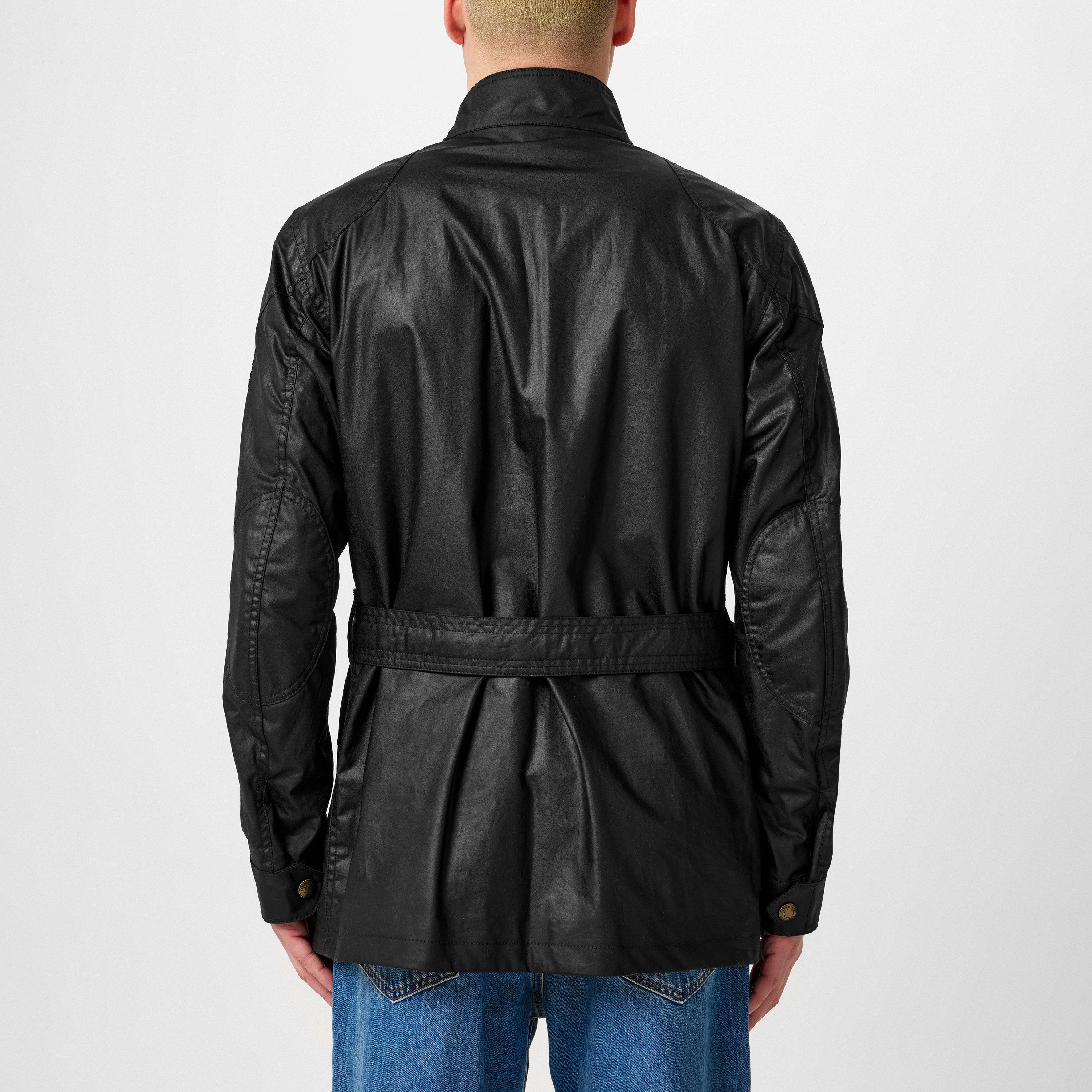 Black - Belstaff - Men's Trialmaster Water and Wind Resistant Waxed Cotton Long Sleeve Wax Jacket - 4