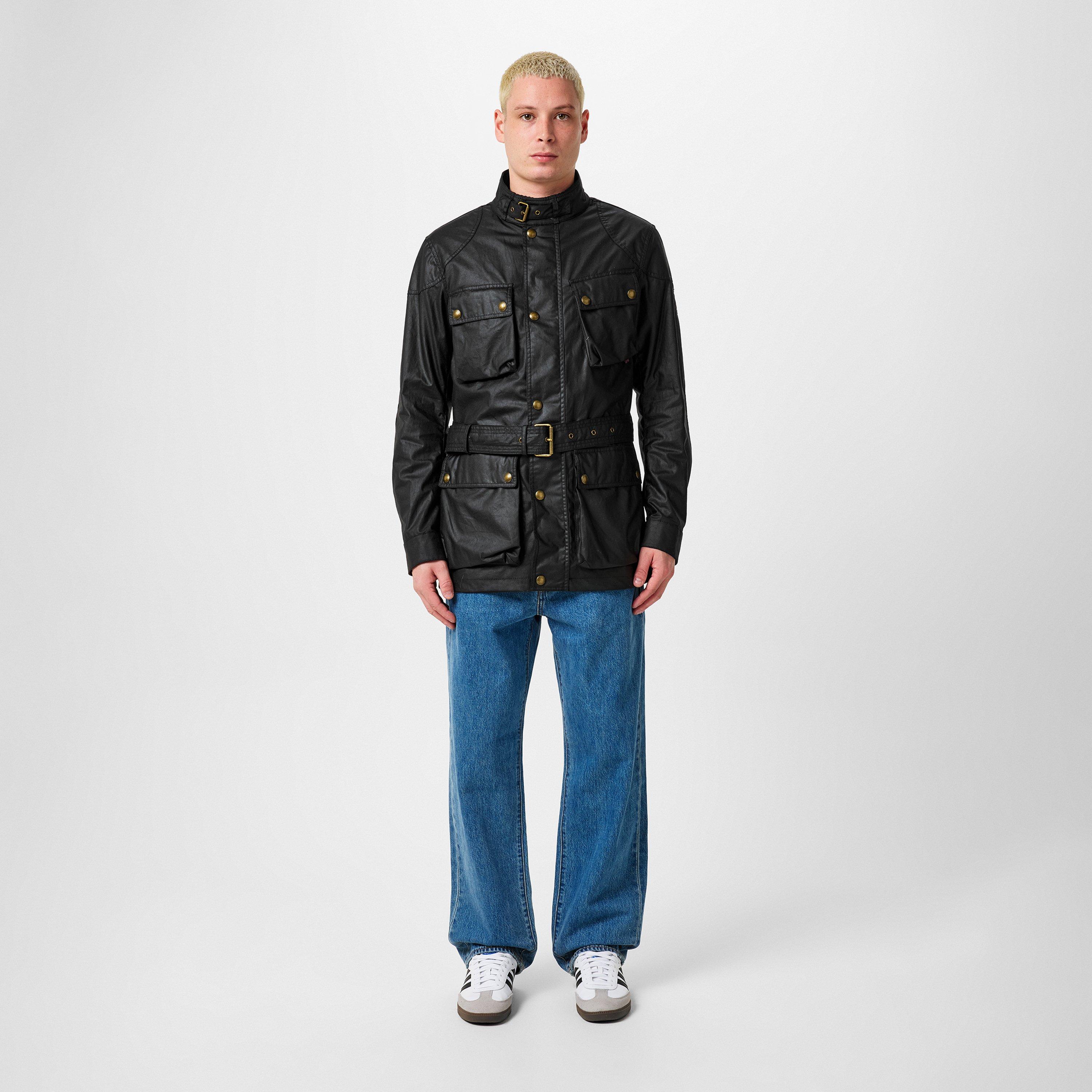 Black - Belstaff - Men's Trialmaster Water and Wind Resistant Waxed Cotton Long Sleeve Wax Jacket - 5