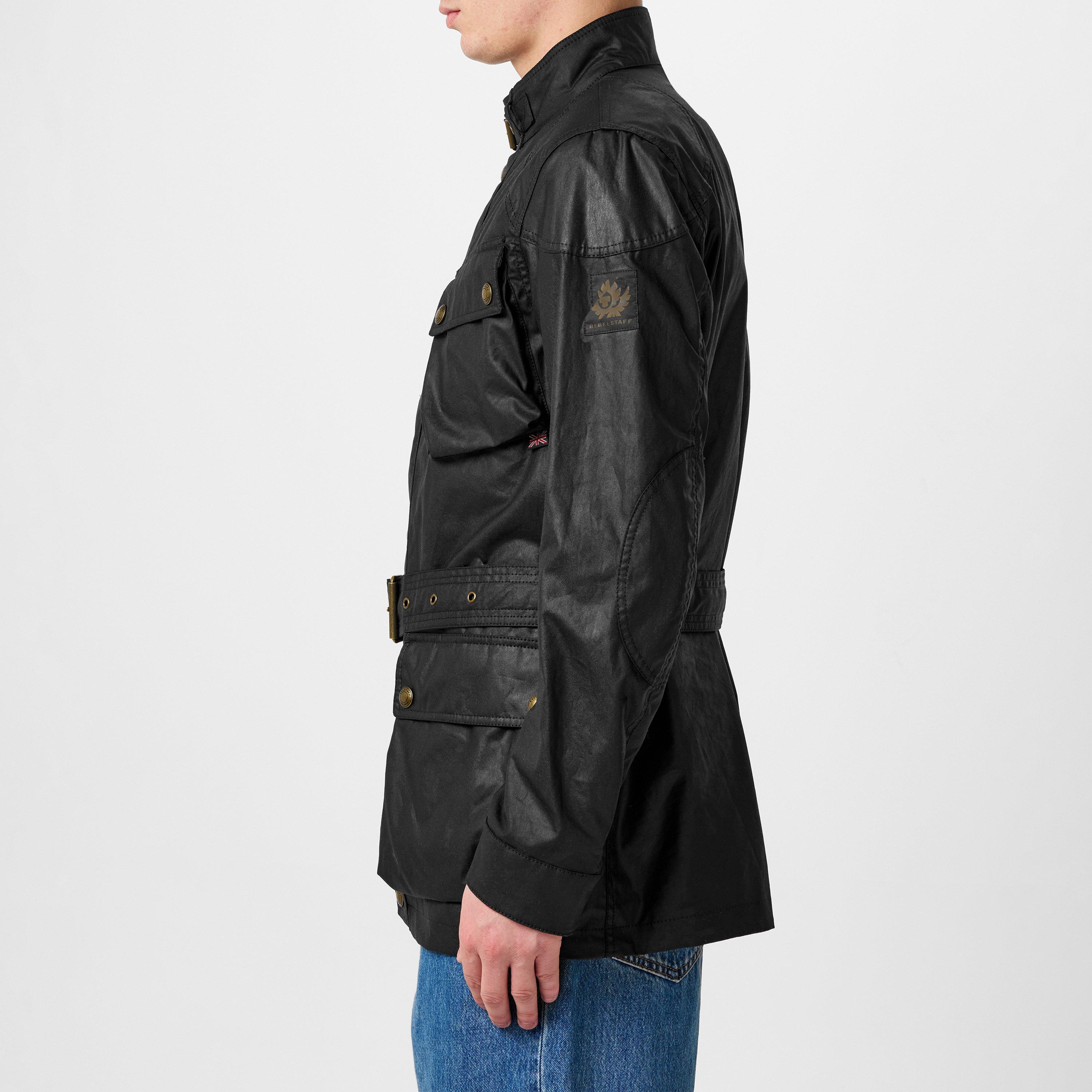 Black - Belstaff - Men's Trialmaster Water and Wind Resistant Waxed Cotton Long Sleeve Wax Jacket - 6