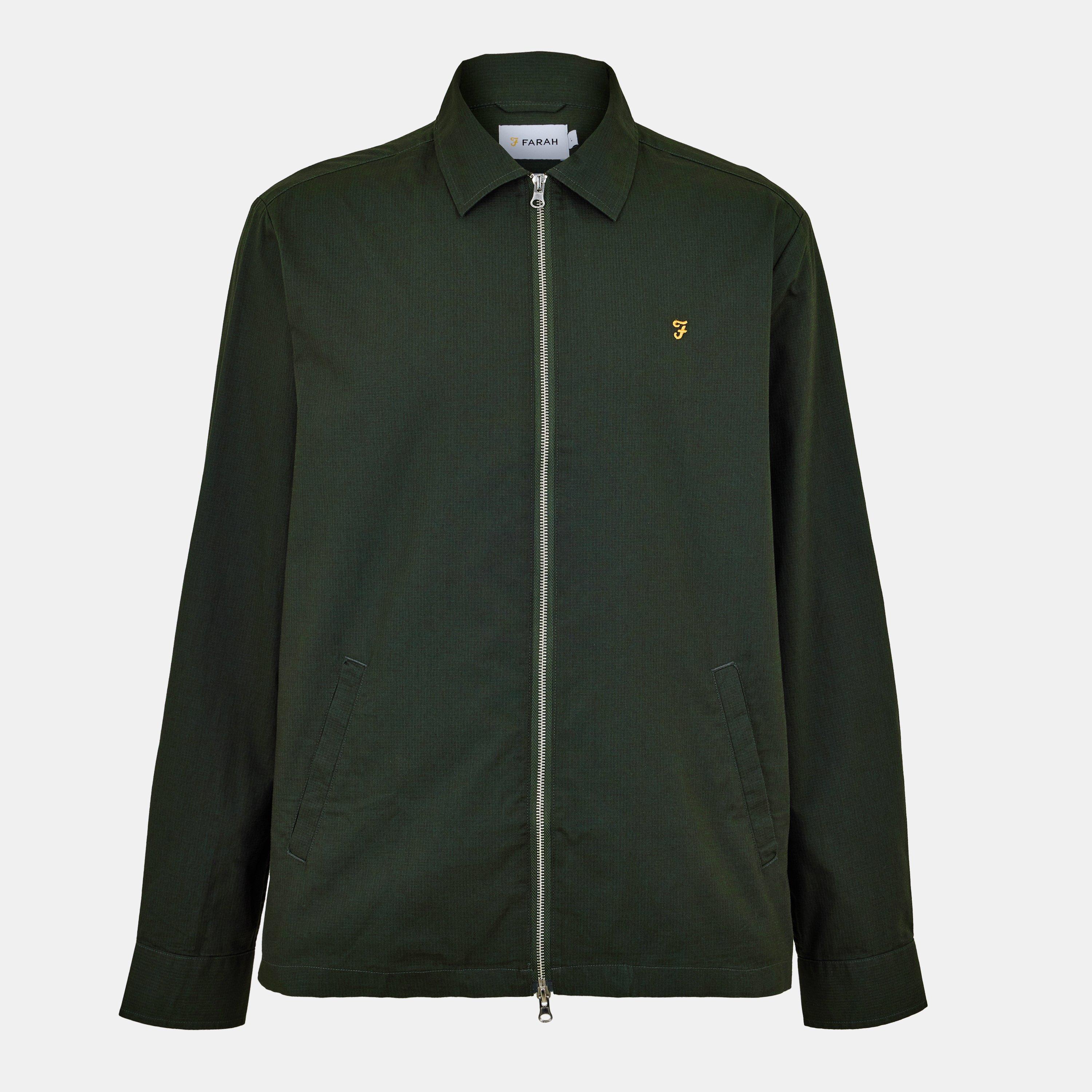 Farah Men's Radley Long Sleeve Zipped Overshirt - Evergreen - Large