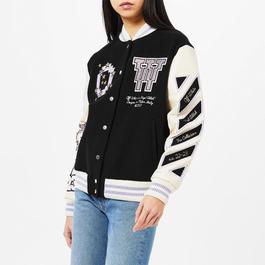 Off White Embroidered Patches Varsity Jacket