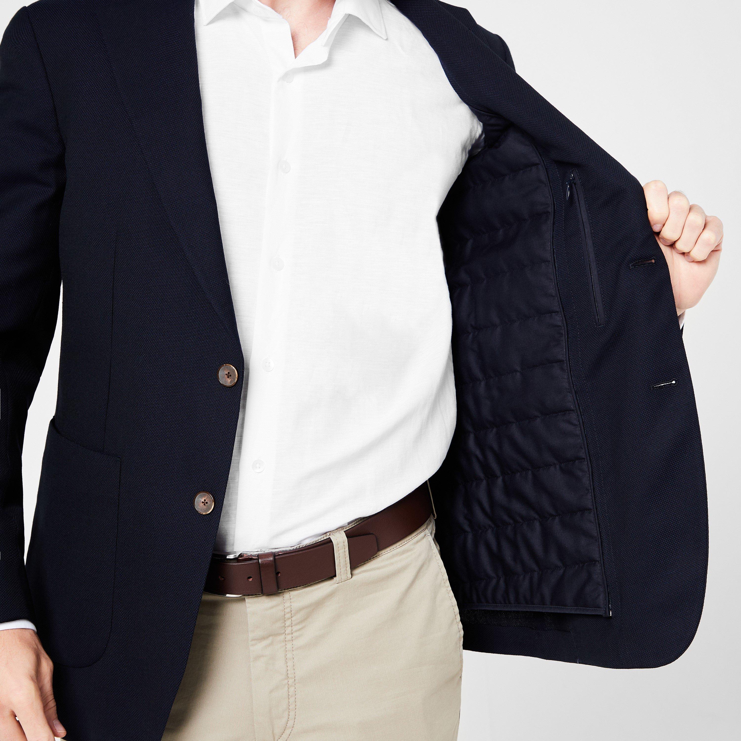 Navy - Richard James - Men's Hexden Wool Long Sleeve Tailored Fit Blazer - 3