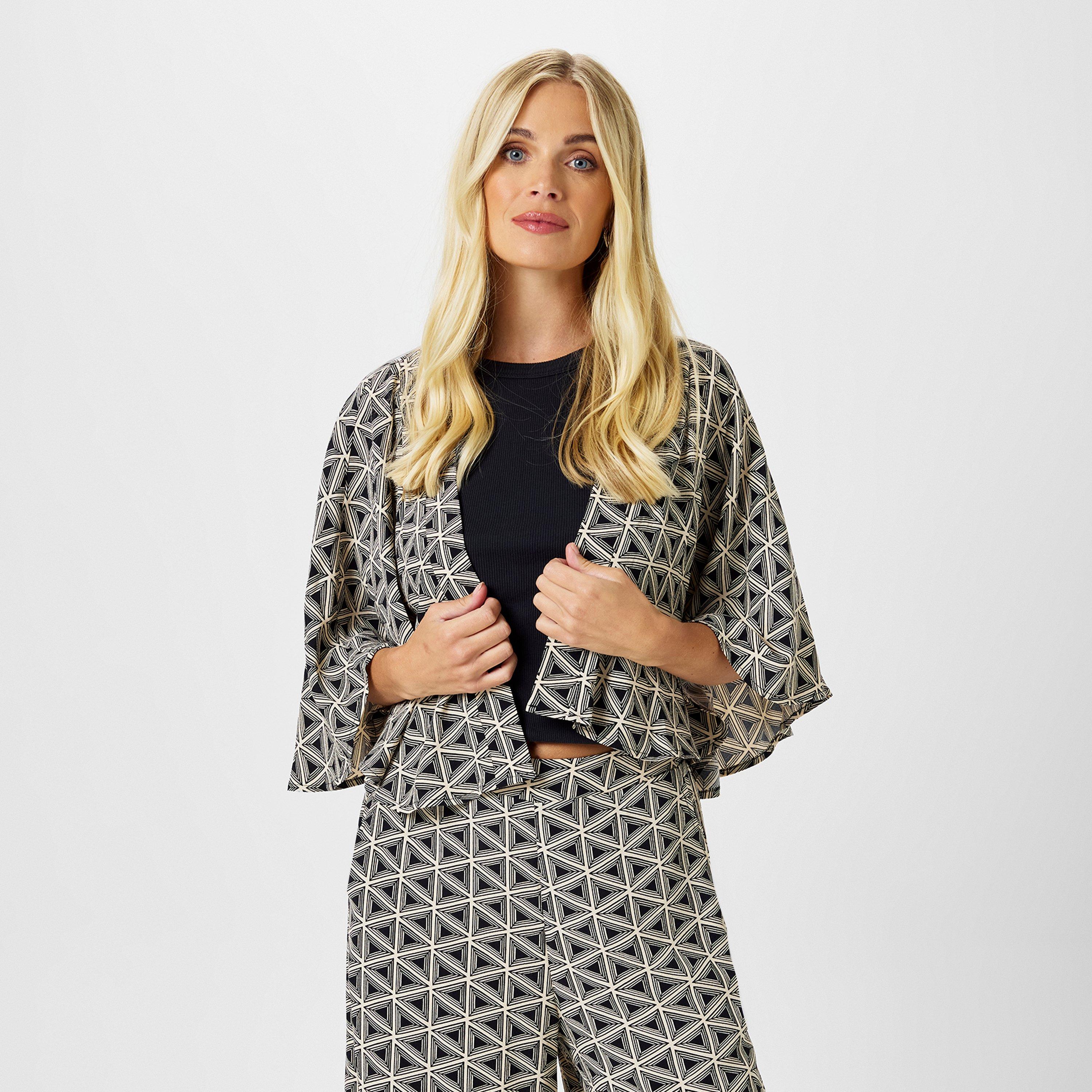 Geo Print - Biba - Women's Archive Kimono Viscose Cropped Batwing Overcoat - 1