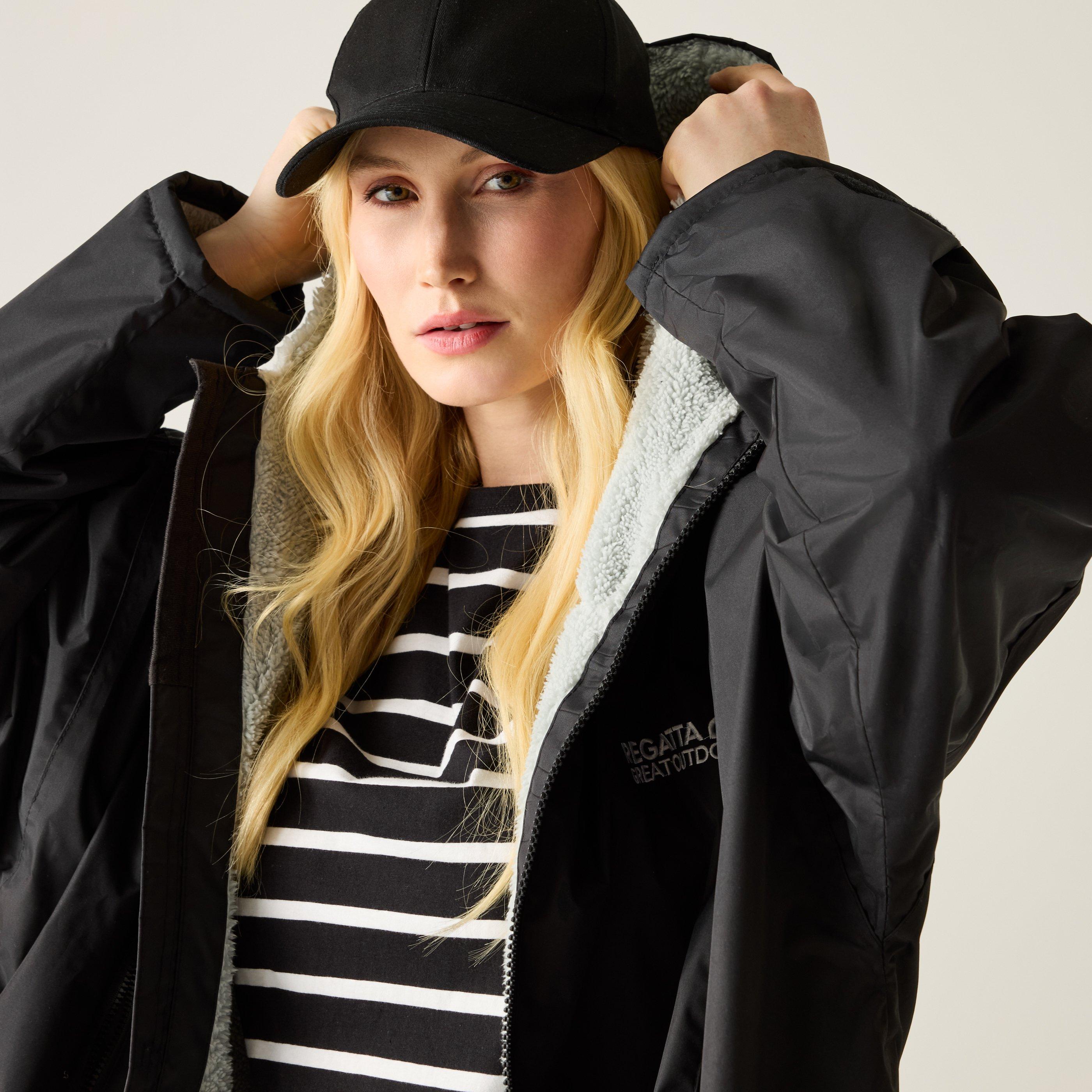 Black - Regatta - Unisex Adults Waterproof Windproof Borg Fleece Oversized Fit Insulated Robe - 5