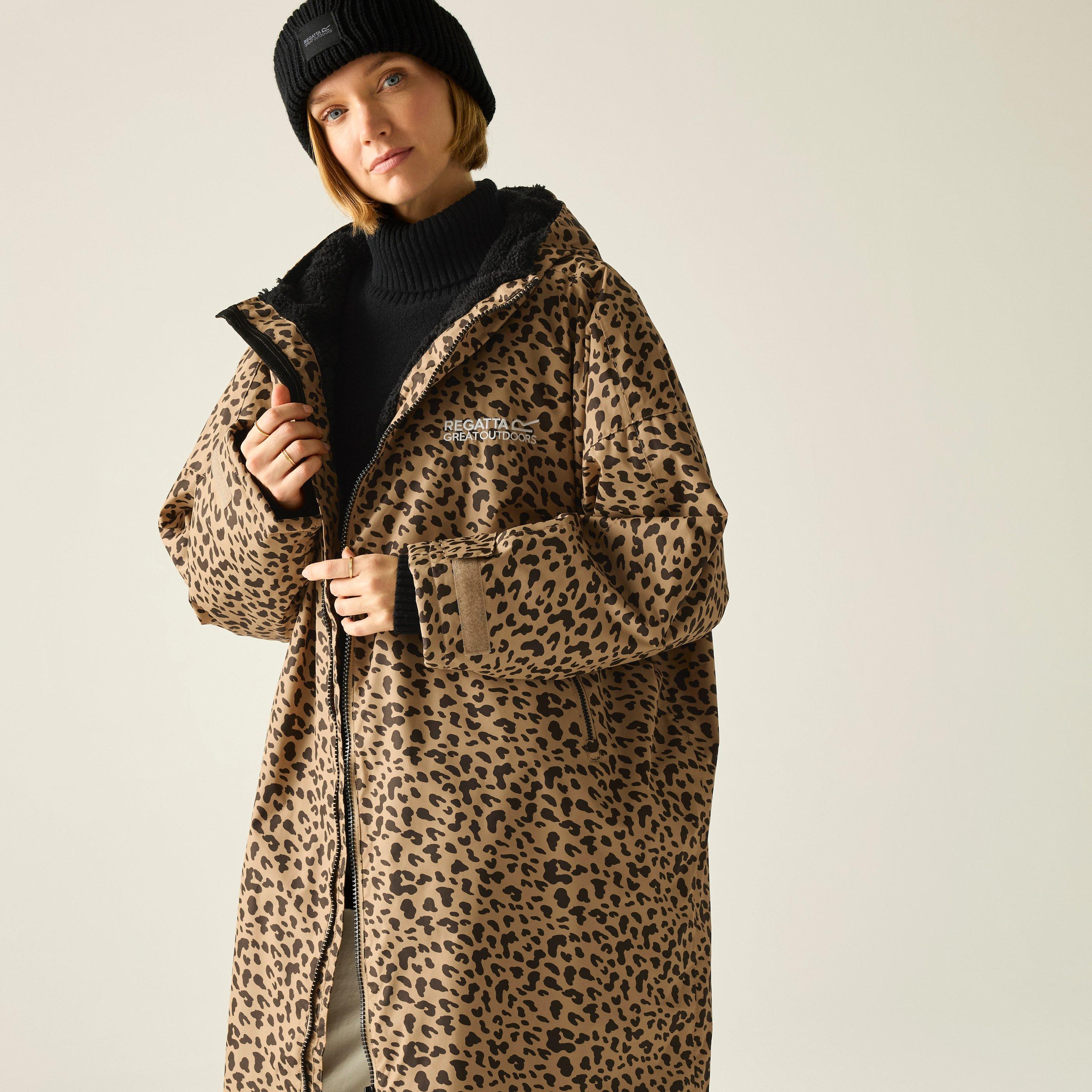 Regatta  Adults Waterproof Windproof Borg Fleece Oversized Fit Insulated Robe - Leopard Print - S