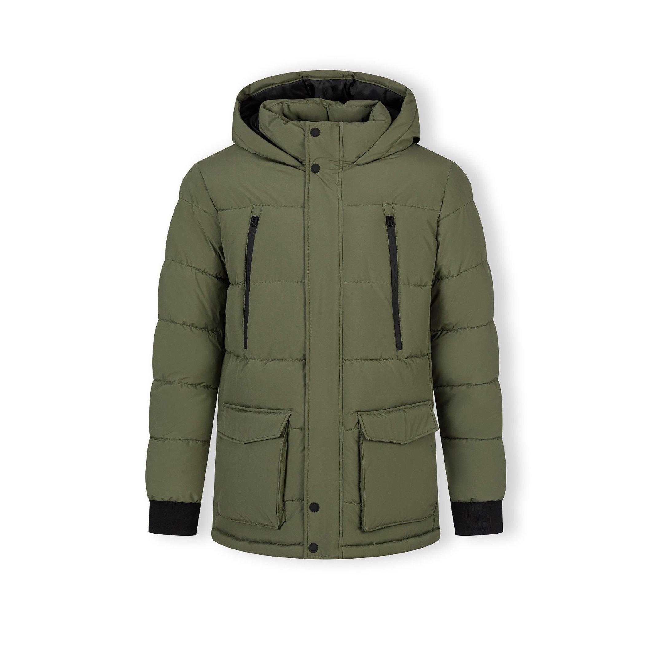 Minoti Men's Long Jacket Fleece Lined Zip Pockets Khaki - Medium