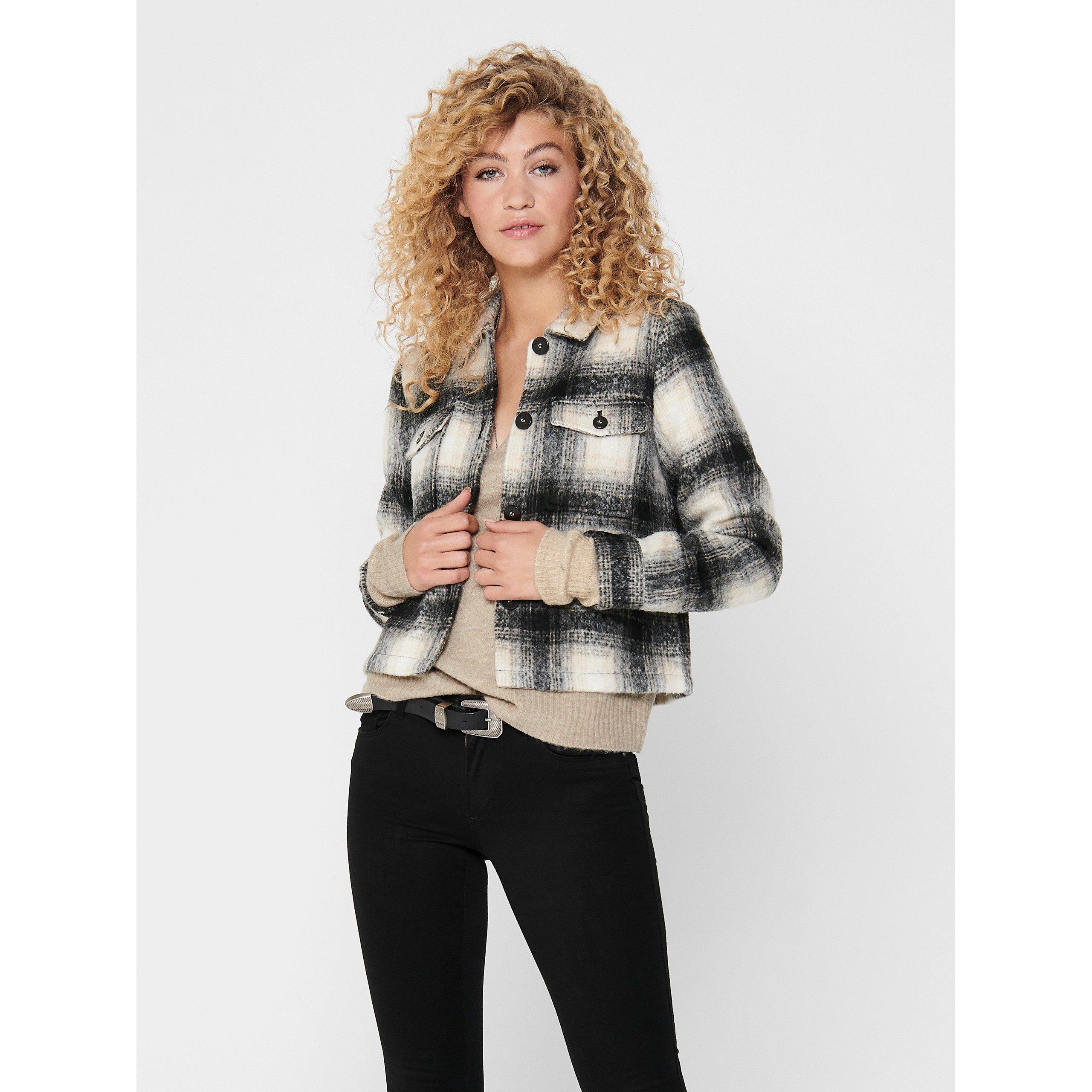 Black/Pumice - Only - Women's Lou Check Long Sleeve Overshirt - 1