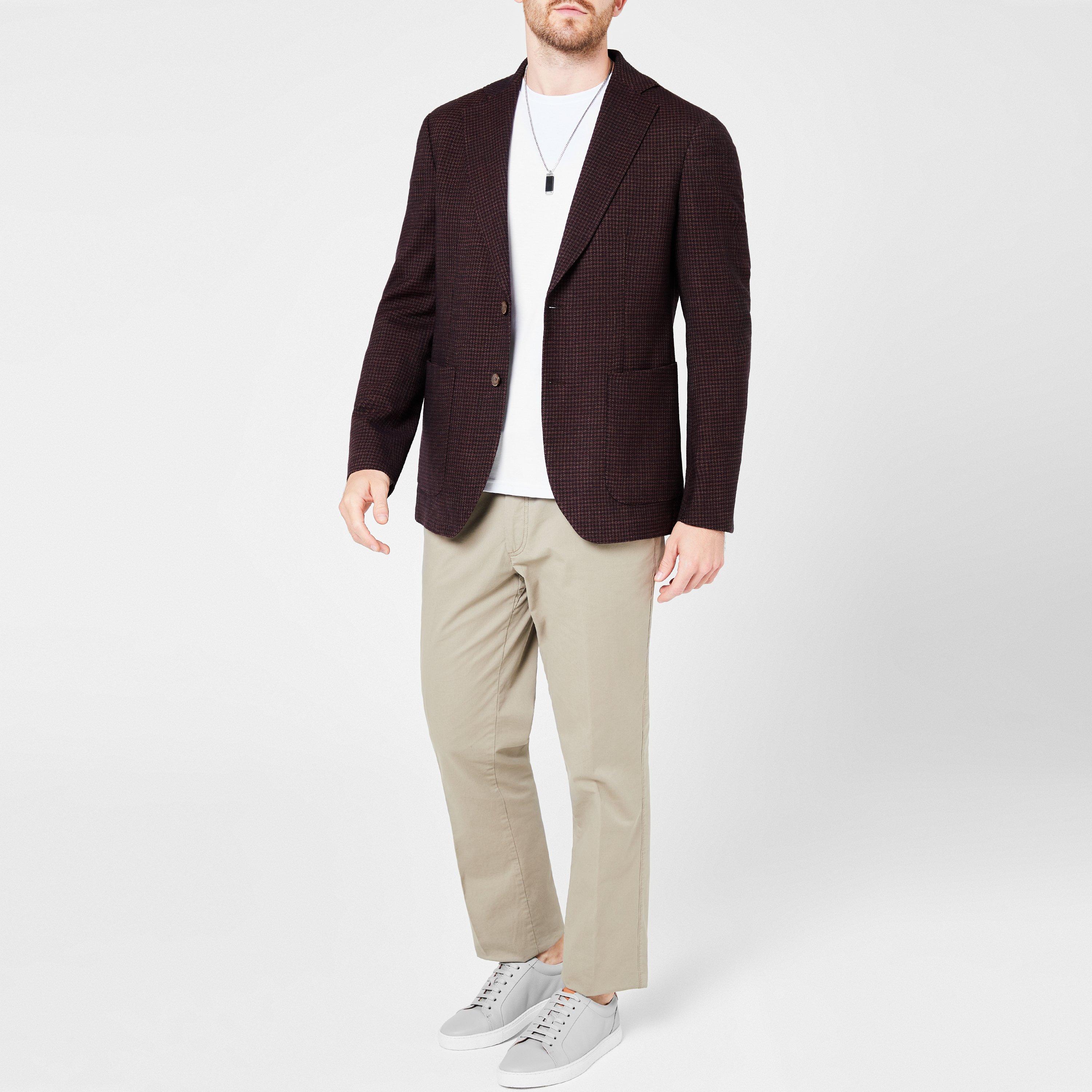 Rust - Richard James - Men's  Mayfield Houndstooth Wool Long Sleeve Notch Collar Blazer - 2