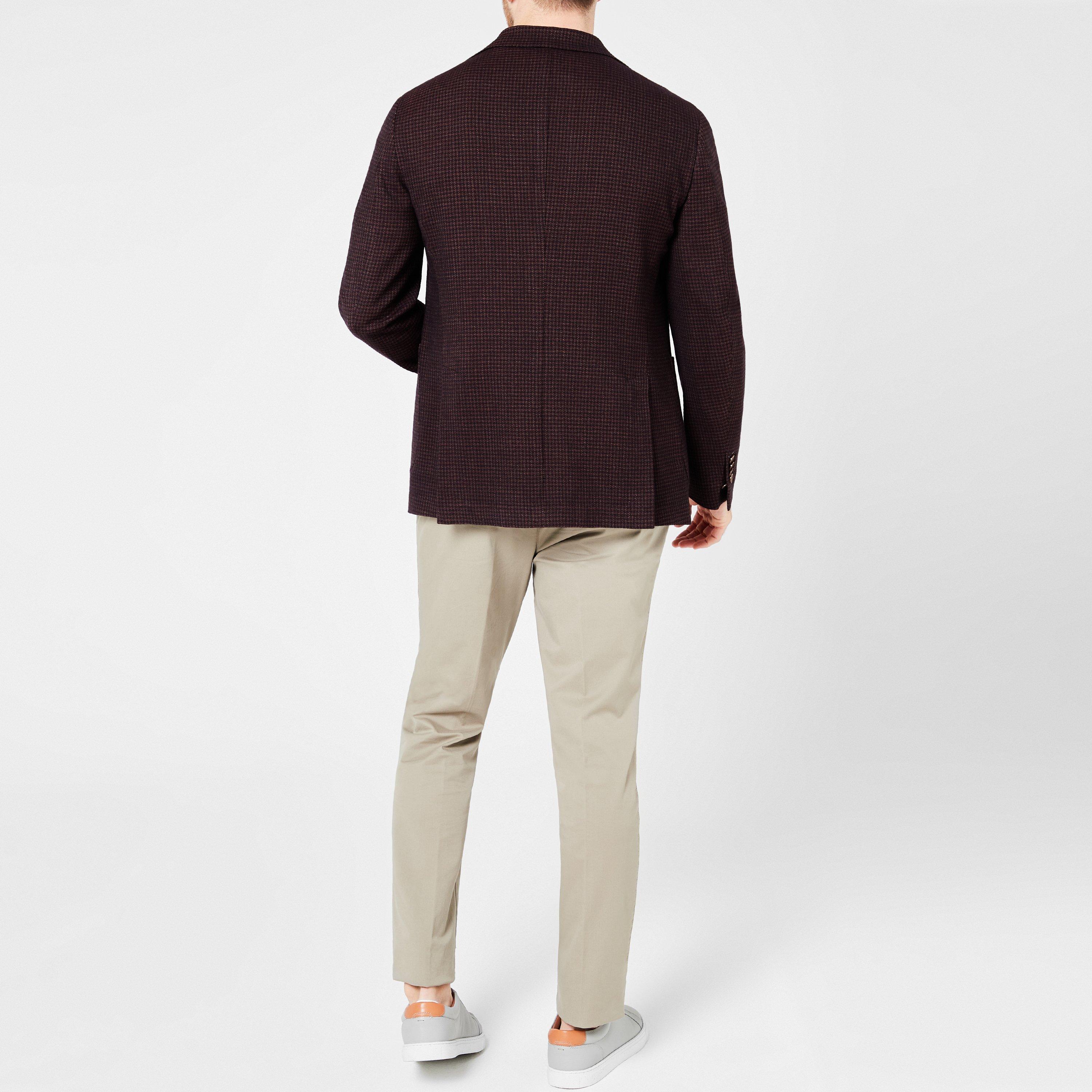 Rust - Richard James - Men's  Mayfield Houndstooth Wool Long Sleeve Notch Collar Blazer - 3