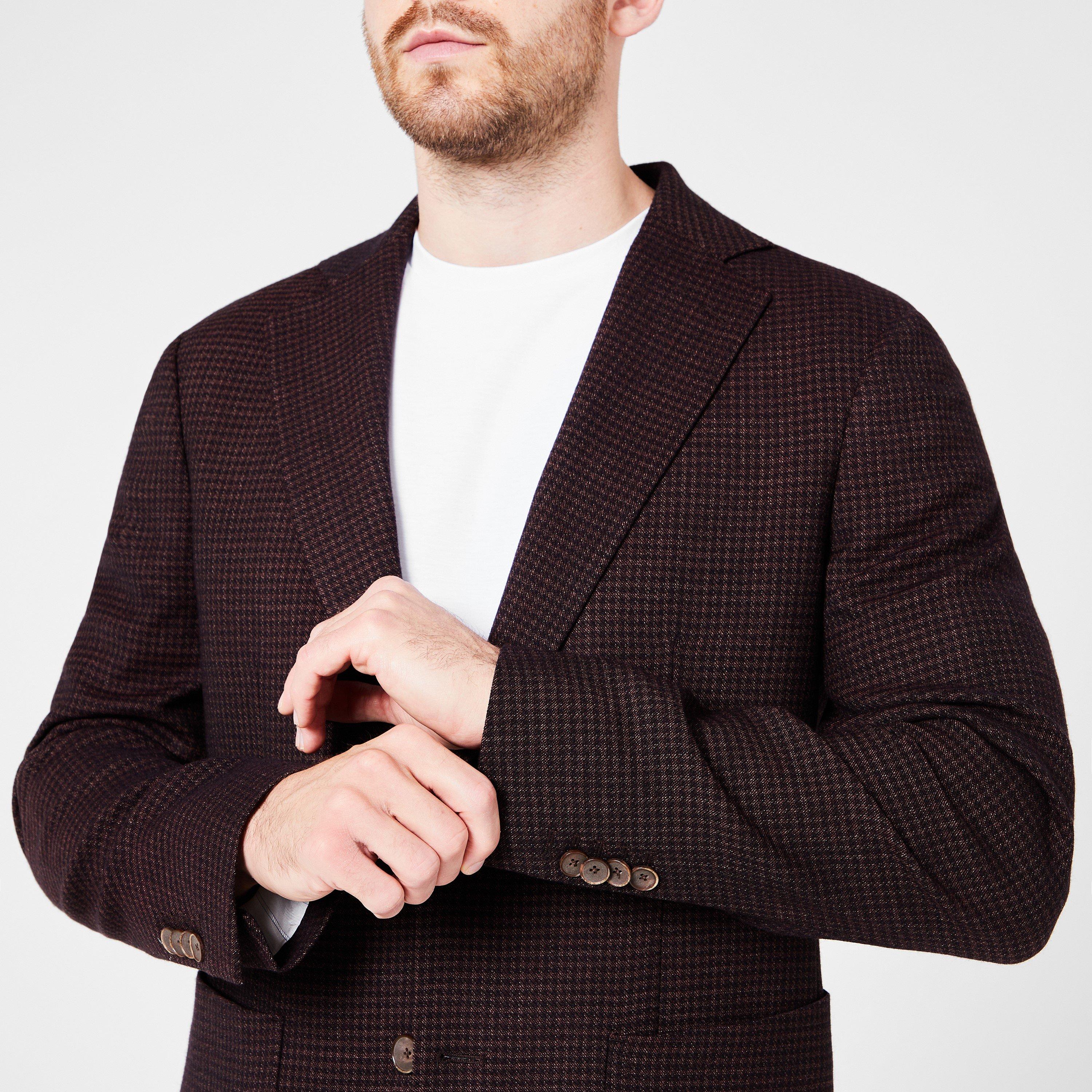 Rust - Richard James - Men's  Mayfield Houndstooth Wool Long Sleeve Notch Collar Blazer - 4