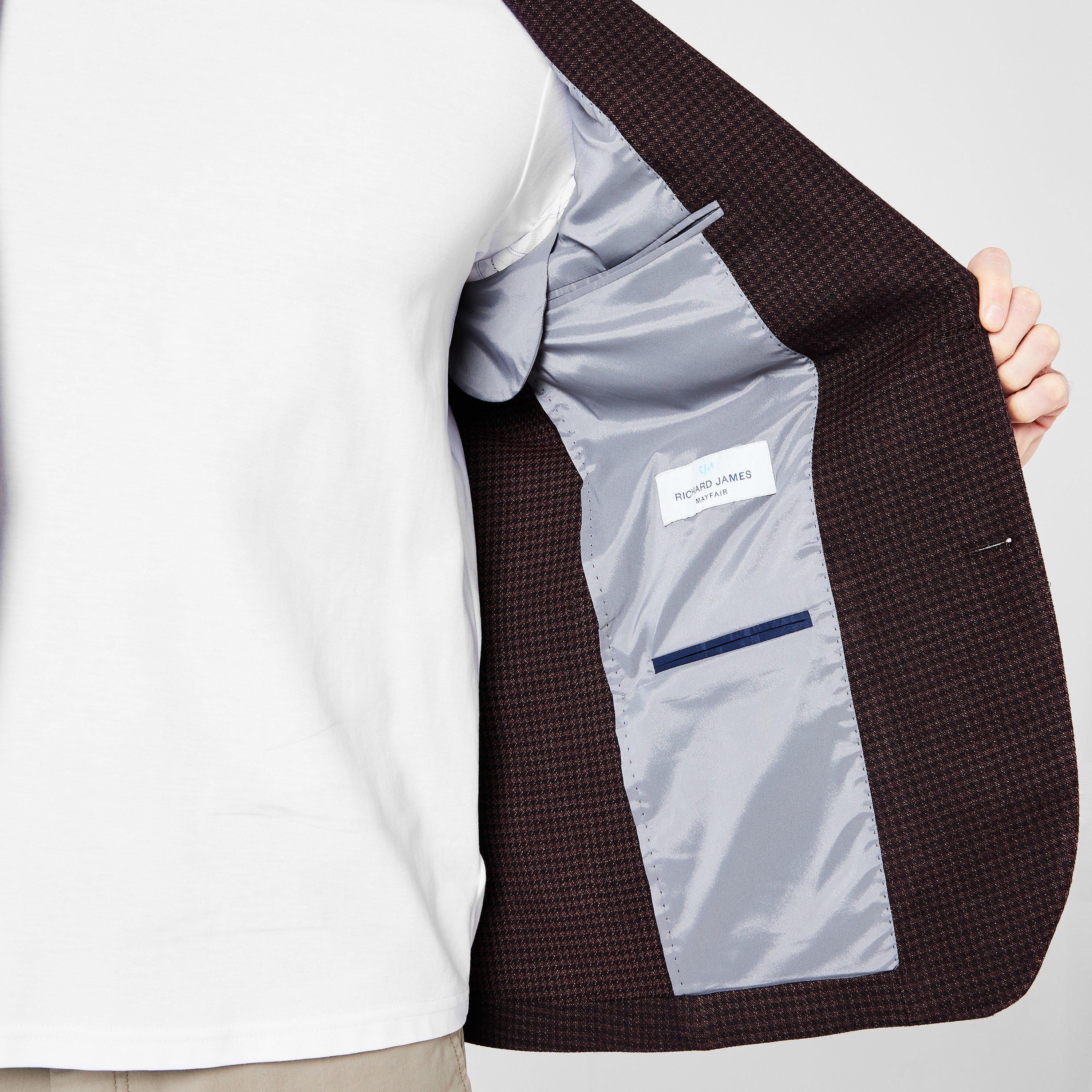 Rust - Richard James - Men's  Mayfield Houndstooth Wool Long Sleeve Notch Collar Blazer - 5