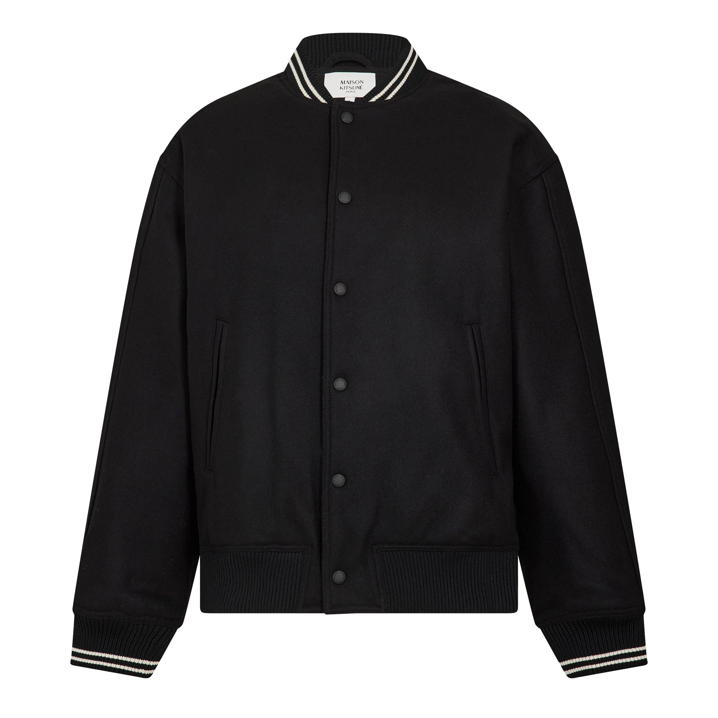 Black - Maison Kitsune - Men's Varsity Teddy Blouson Jacket - 1
