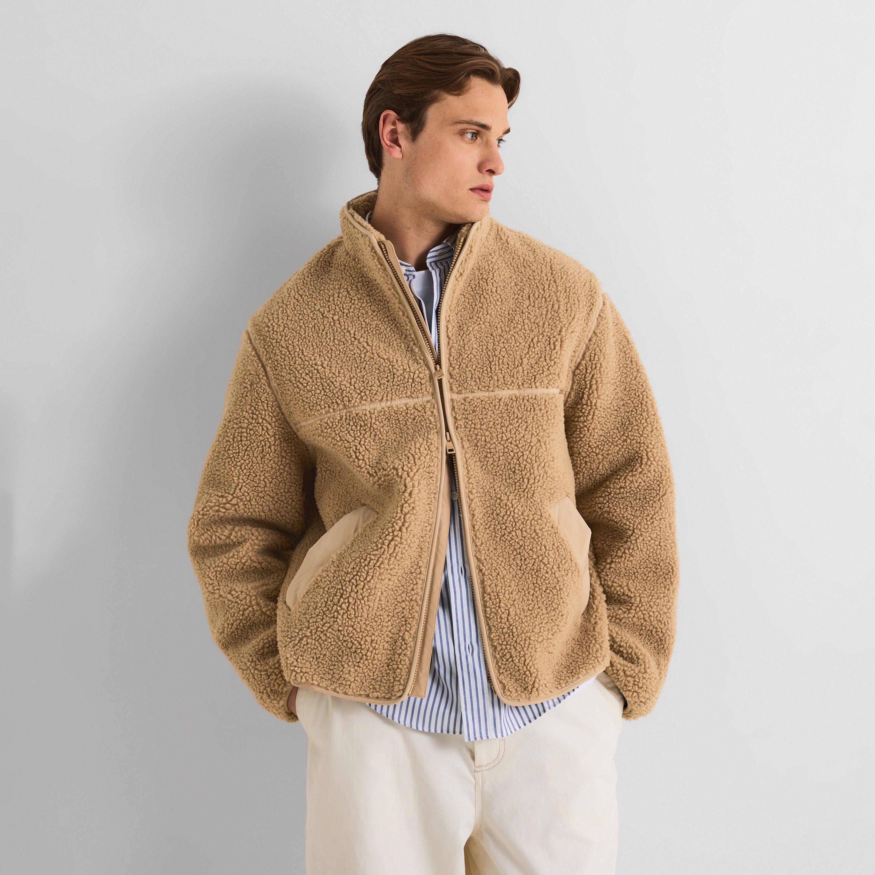 Tan Beige - Maison Kitsune - Men's Fleece Sherpa Jacket - 3
